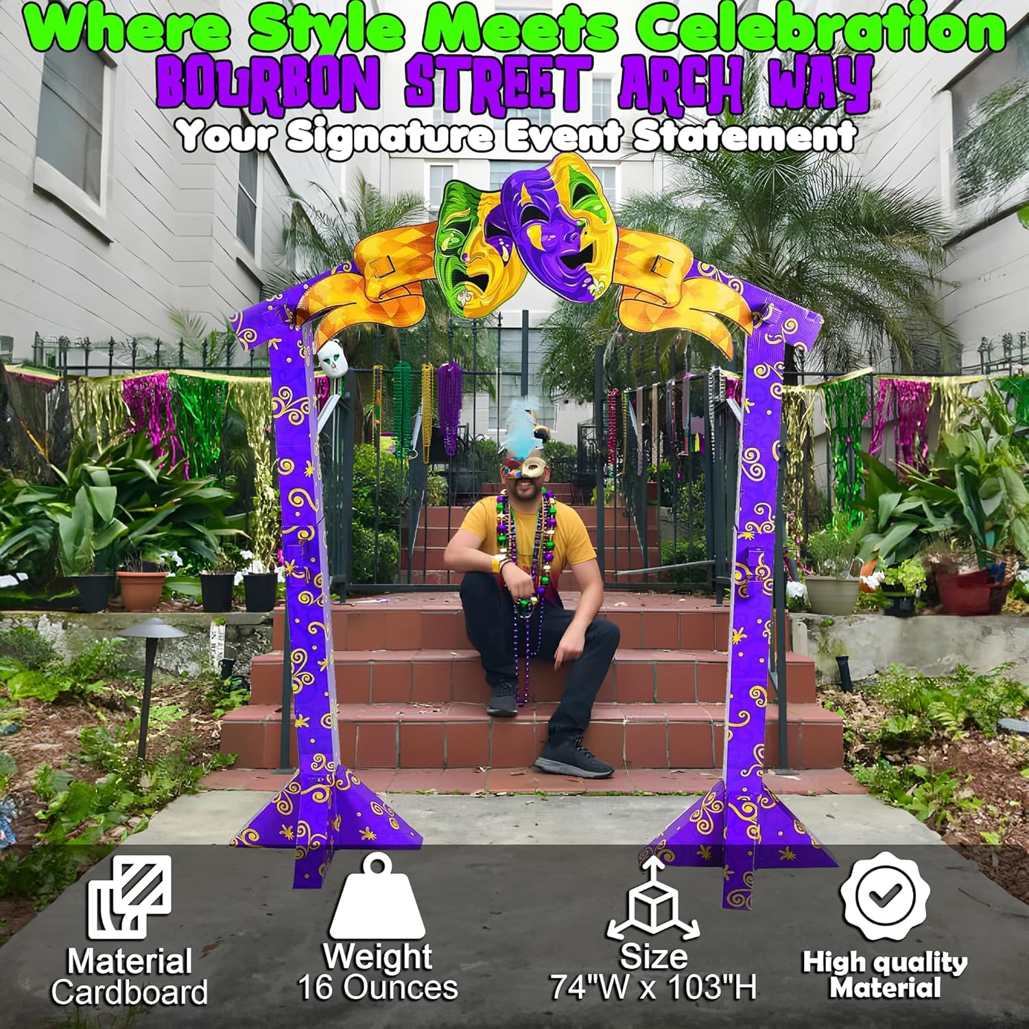 Fun Express - 3D Bourbon Street Arch Way for Mardi Gras - Party Decor - Large Decor - 1 Piece