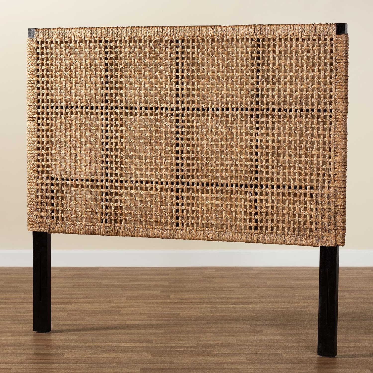 bali & pari Alise Bohemian Seagrass and Dark Brown Mahogany Wood Queen Size Headboard