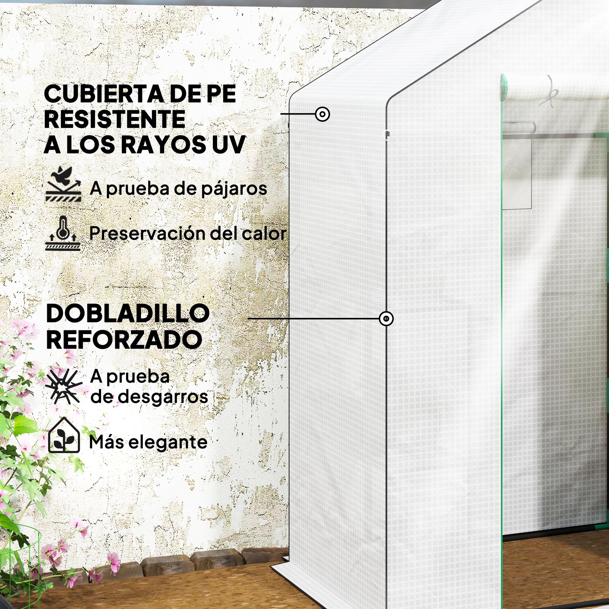 Outsunny Invernadero de Exterior Invernadero Pequeño de 3 Niveles con 6 Estantes Puerta Enrollable Cubierta de PE y Marco de Acero para Cultivos Plantas Flores 143x74x190 cm Blanco