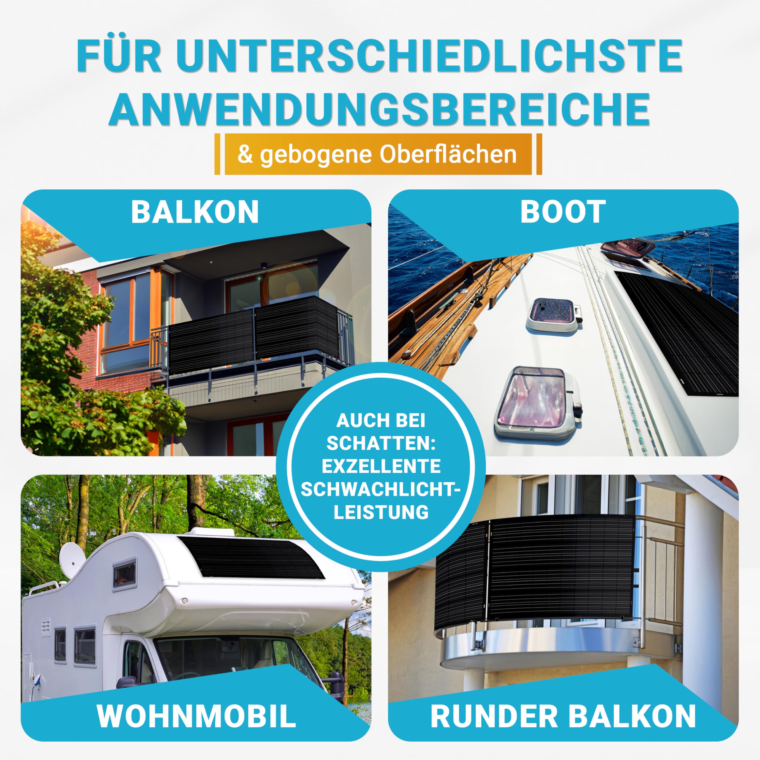 doitBau Modulo solare flessibile 200 W Full-Black - ultra sottile 2 mm, 1,9 kg - 1352 × 770 mm per camper, barca, balcone e tetto