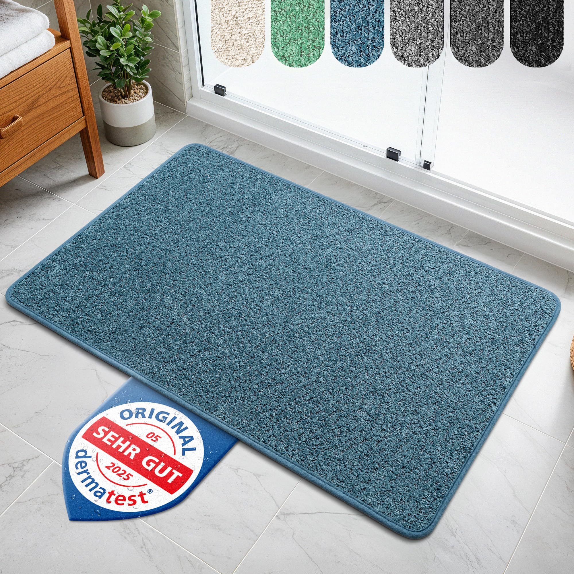 Bodenständig® Badematte blau – rutschfest & Waschbar – Saugstarke Badezimmerteppich – Hygienischer Duschvorleger – Badvorleger rutschfest waschbar 40x60 cm schnelltrocknend