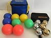 BuyBocceBalls Unique Package - Glow in Dark Bocce Set and 73mm Metal Petanque/Boules 6 Ball Set with 3 Silver and 3 Gold Balls and Black Bag