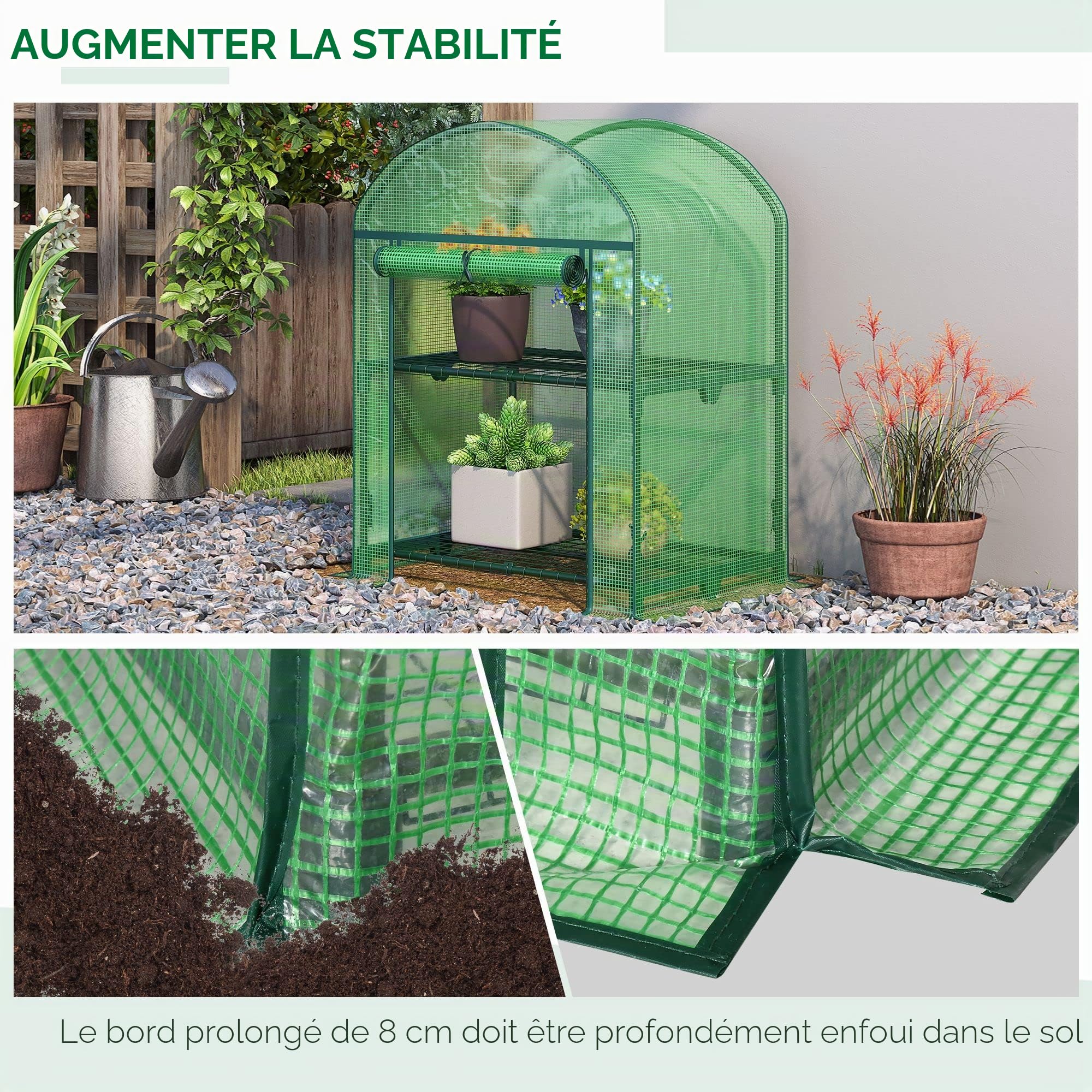 Outsunny Mini Serre Jardin 2 étagères métalliques 69x49x91cm Vert