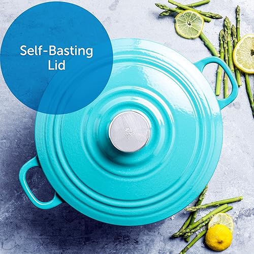 Miniatura 6 de BK Bourgogne - Horno holandés antiadherente de inducción de hierro fundido esmaltado de 4.4 cuartos de galón, sin PFAS, apto para lavavajillas, azul