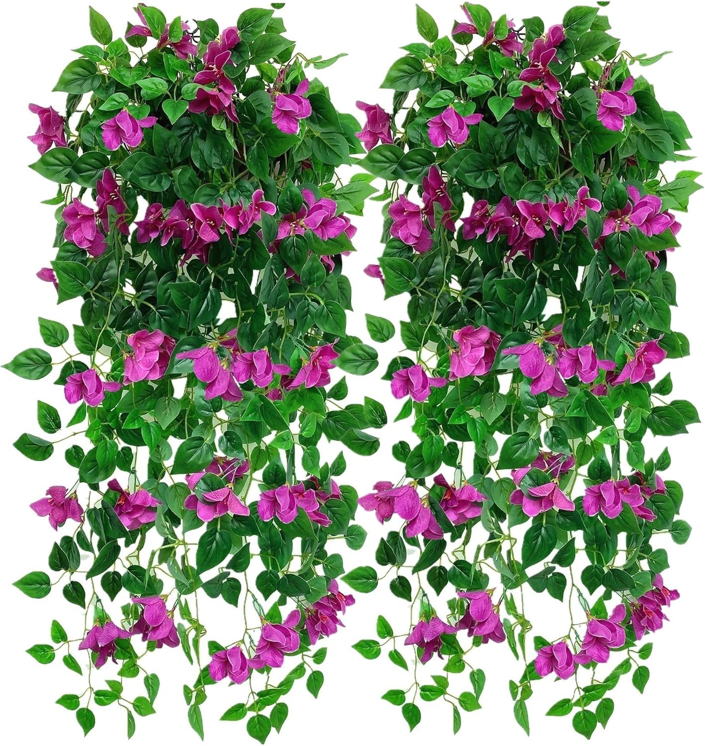 Pack of 4pcs Artificial Hanging Bougainvillea Silk Plastic Flower Vines Faux Plant for Indoor Outdoor Home Farmhouse Garden Porch Eave Wall Fence Wedding Party Decor (Violet)
