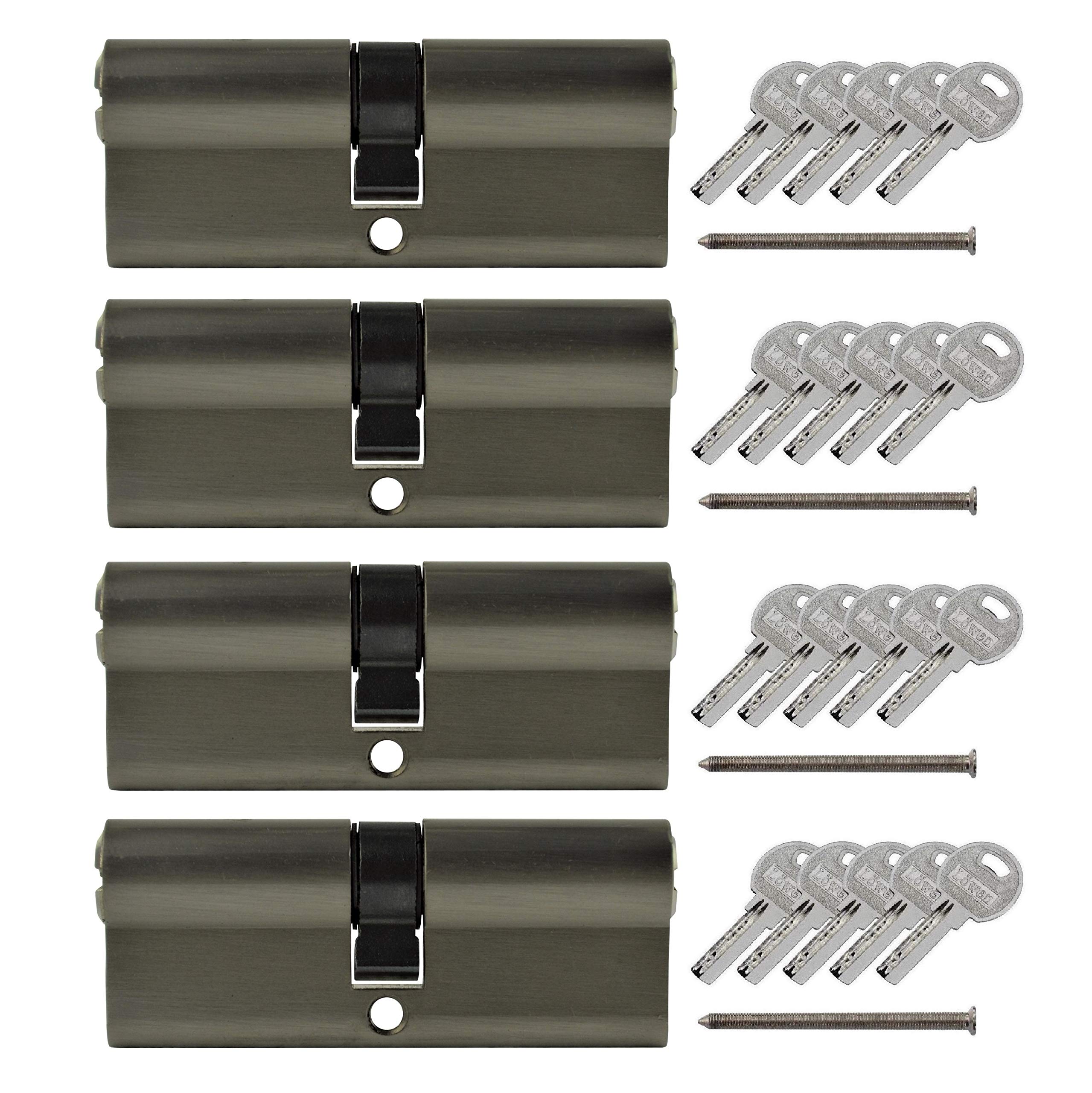 60 mm 4 x serrures à cylindre double 30/30 de serrure massif avec 20 clés réversibles A : 40 B Lot (60 30/30, profilé fermeture simultanée), (Zylinderschloss)