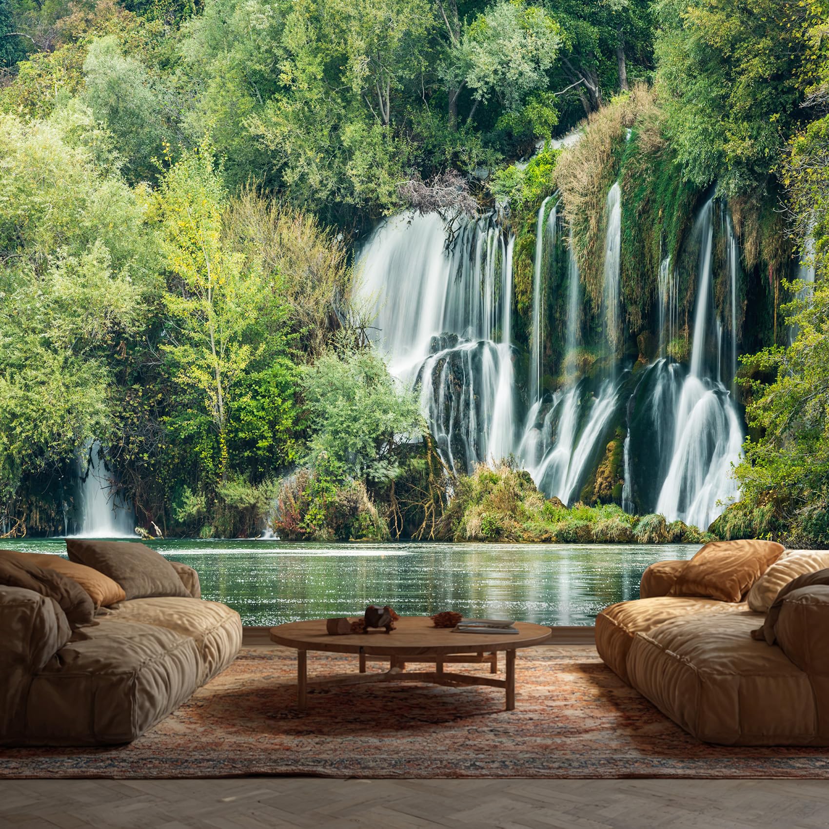 Forest Wallpaper, Waterfall Tree Jungle Wallpaper Murals, Forest Room Decor Wall Art for Bedroom Kitchen Living Room 450L x 315W cm