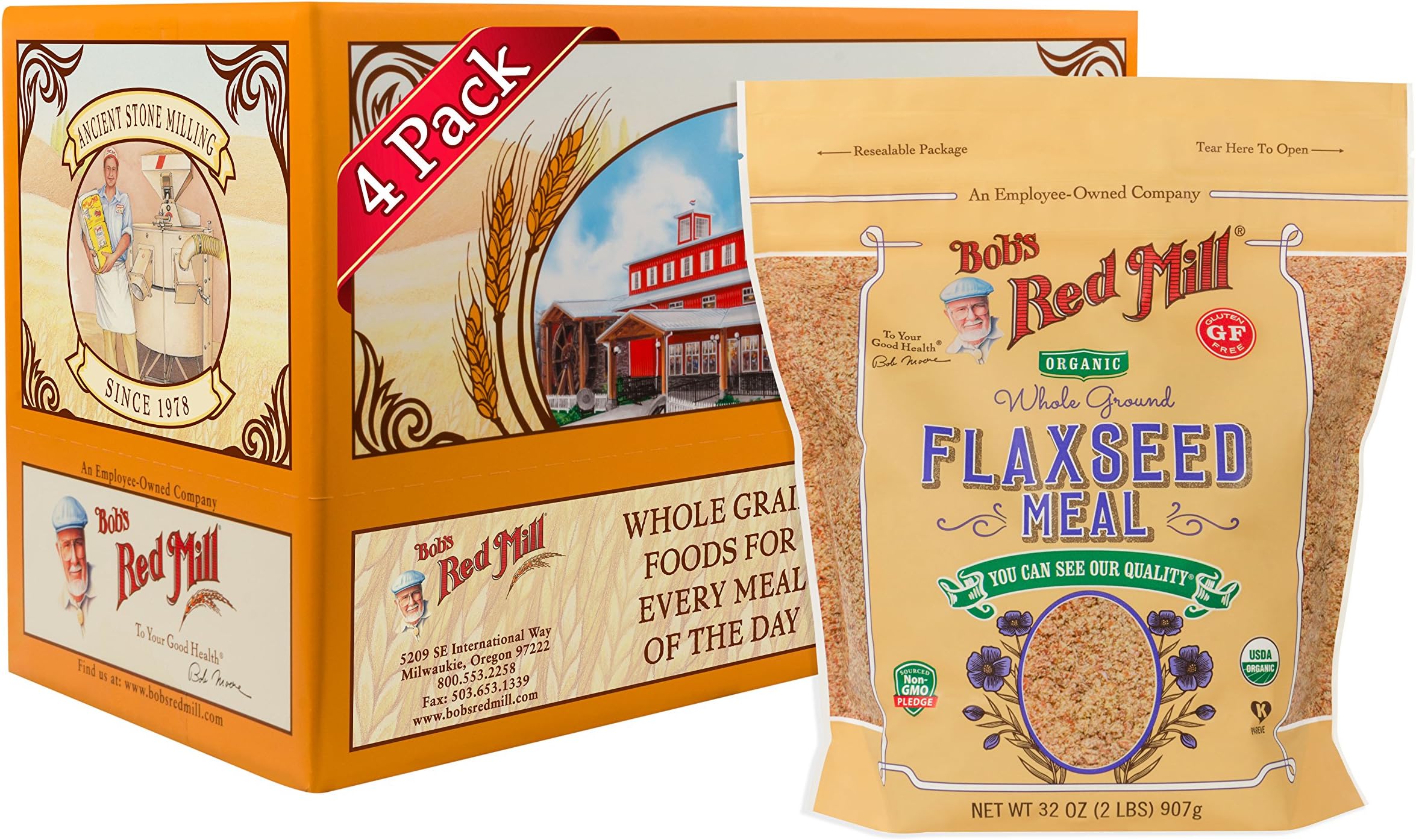Bob's Red Mill Organic Flaxseed Meal, 32oz (Pack of 4) - Non GMO, Vegan, Paleo Friendly, Keto Friendly, Kosher
