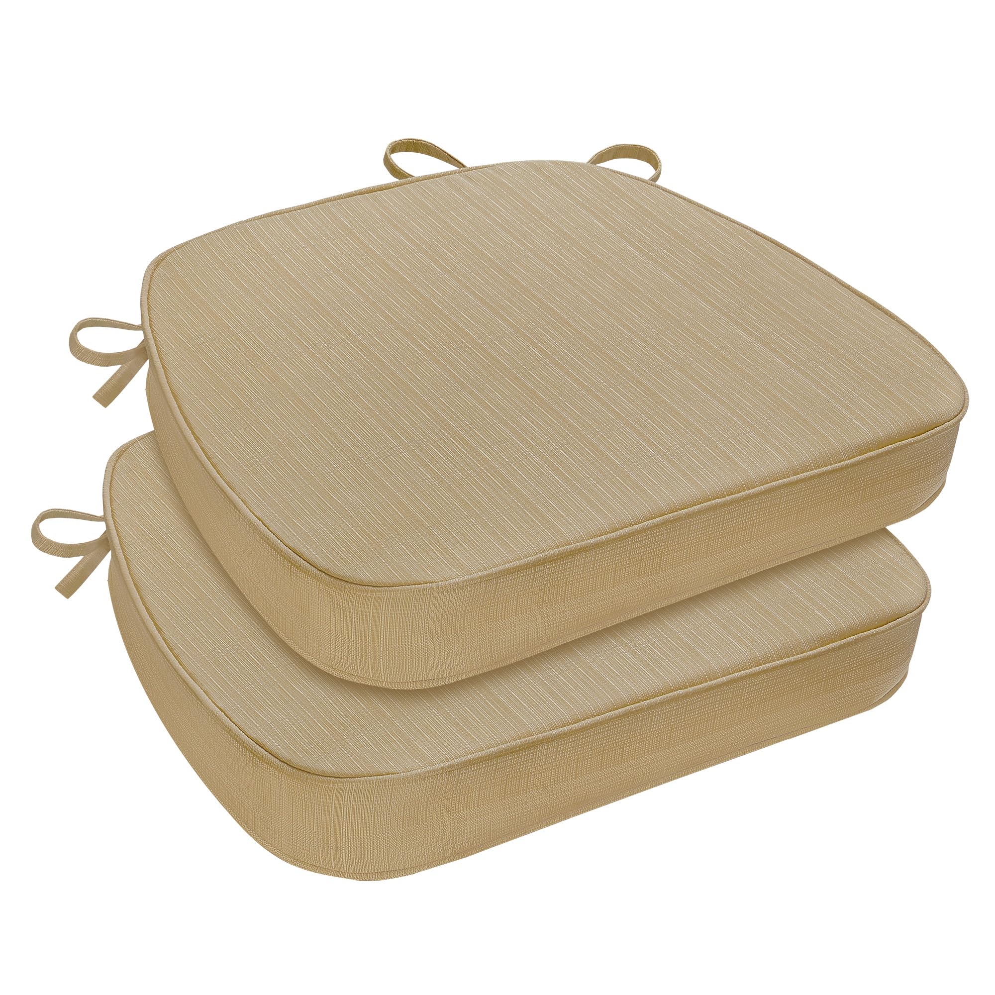 downluxe Indoor Chair Cushions for Dining Chairs, D-Shaped Chair Pads with Ties, Non Slip Memory Foam Dining Chair Cushions, 17" x 16" x 2.5", Khaki, 2 Pack
