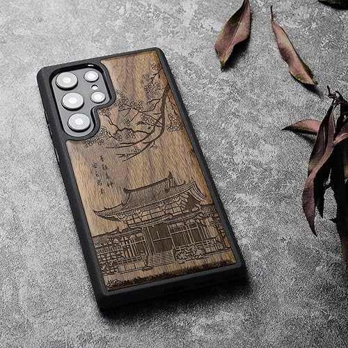 Miniatura 3 de Carveit Funda de madera para Galaxy S22 Ultra 2022 madera natural y TPU suave negro a prueba de golpes, funda de madera única compatible con Samsung