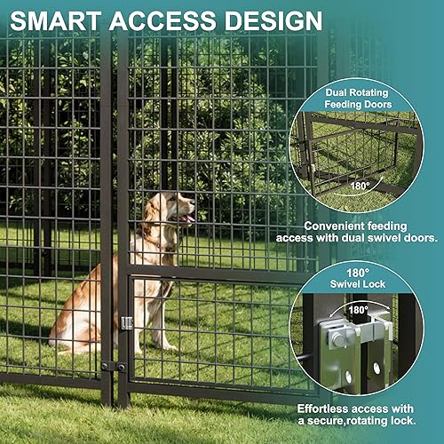 Miniatura 3 de Perrera para perros de 120 x 118 pulgadas en el exterior, grande con puerta de alimentación y doble cerradura, jaula resistente a la intemperie para