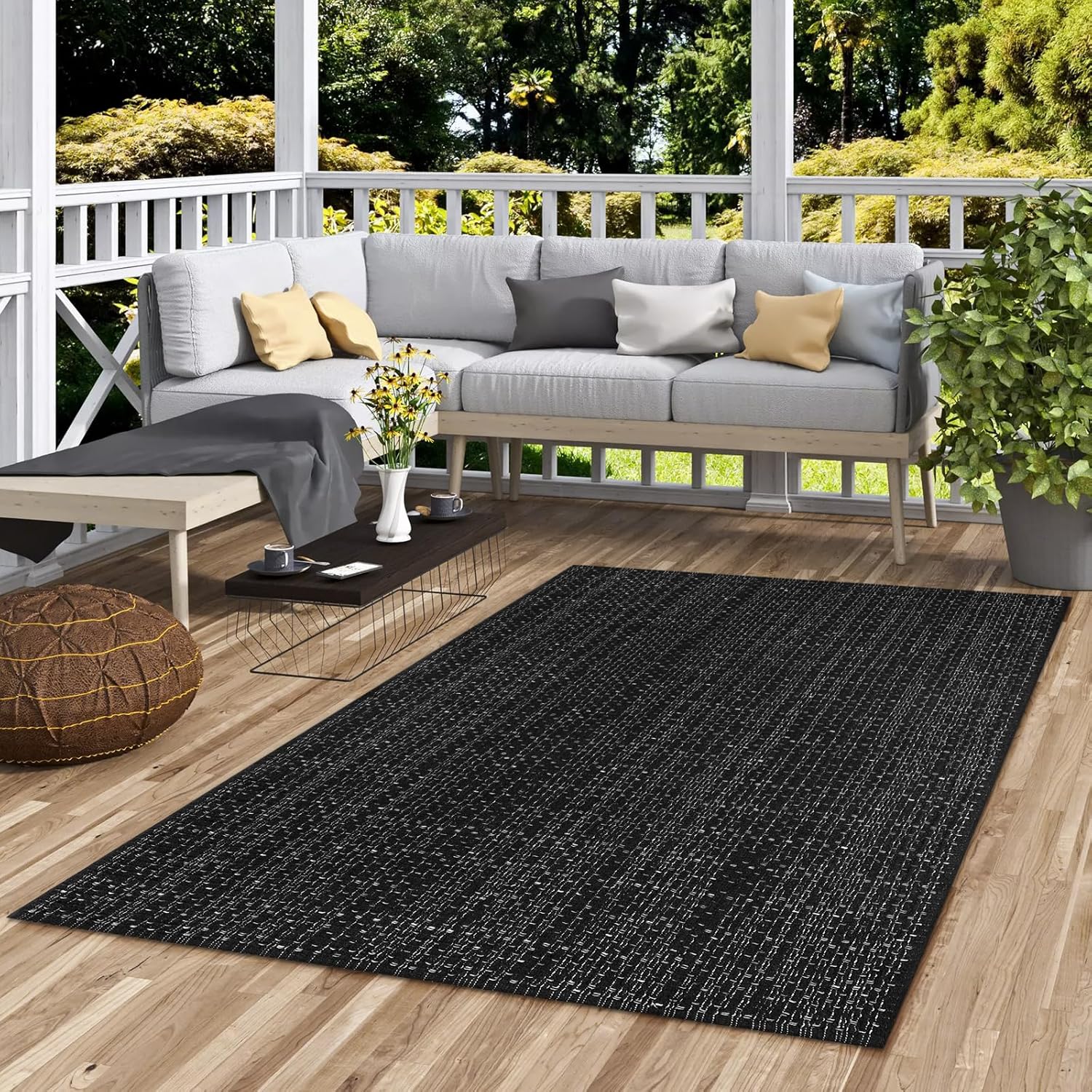 Seavish 4X6 Area Rug, Washable Kitchen Rug, Black and White Striped Outdoor Rug, Modern Cotton Woven Rugs, Farmhouse Decor Reversible Laundry Room Mat Small Accent Throw Rugs Front Porch Patio Mat