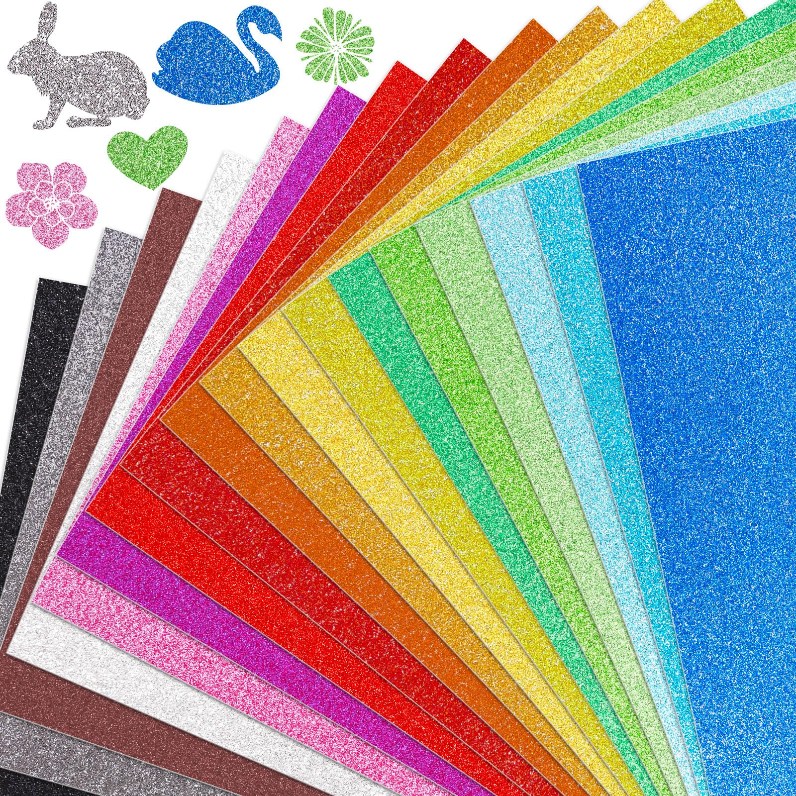 20 Sheets Glitter Cardstock, 10 Colors Premium Card stock Paper for Scrapbook and Craft Projects, Back to School Supplies, 8.5 x 11 Inch, 250GSM