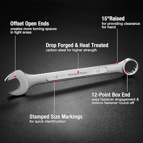 Miniatura 3 de ValueMax Juego de llaves mecánicas métricas y estándar, juego completo de 20 llaves combinadas, juego de rollos SAE de 1/4 a 3/4 pulgadas, métricas