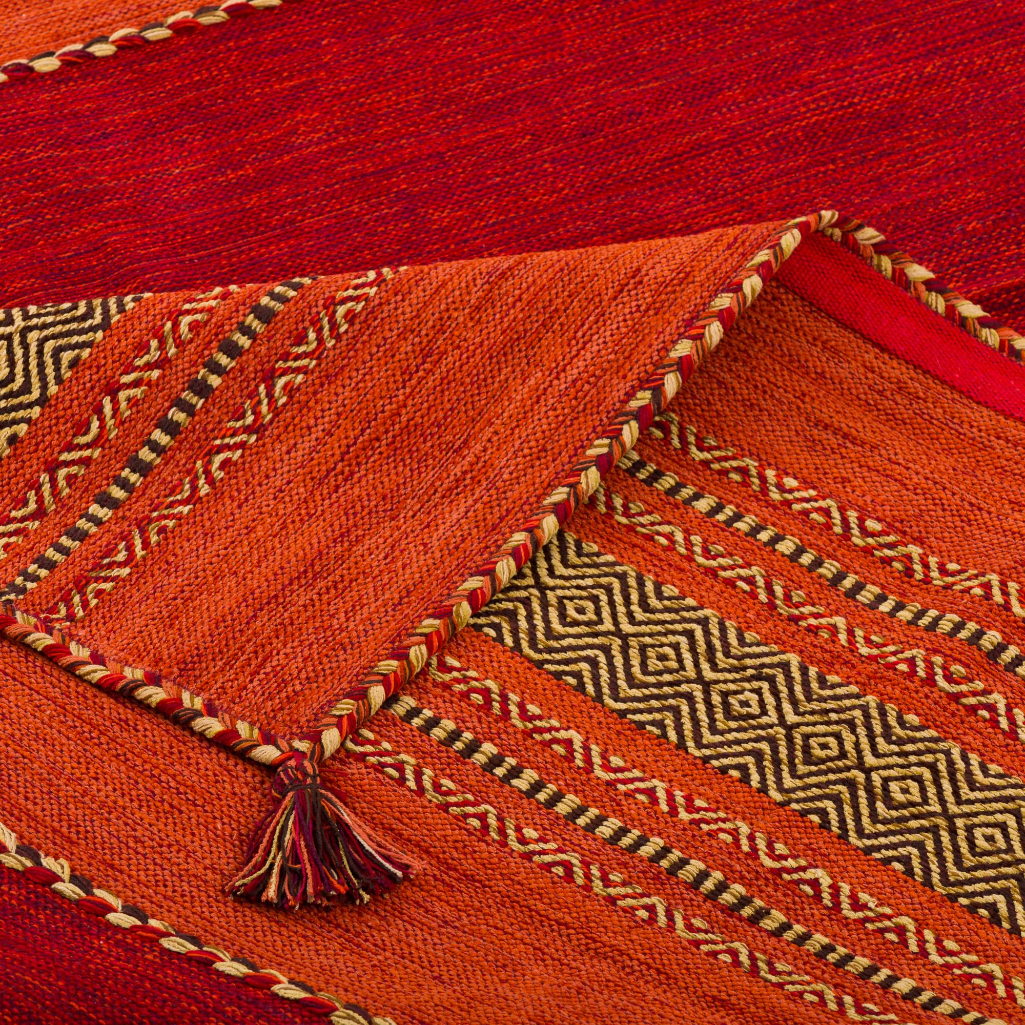 Pergamon Navarro Couloir Rouge Orange - Tapis Kilim tissé à la Main en 100% Coton, Design Traditionnel, Durable et Facile à Entretenir, idéal pour couloirs, Salon et entrée, Tapis Intemporel