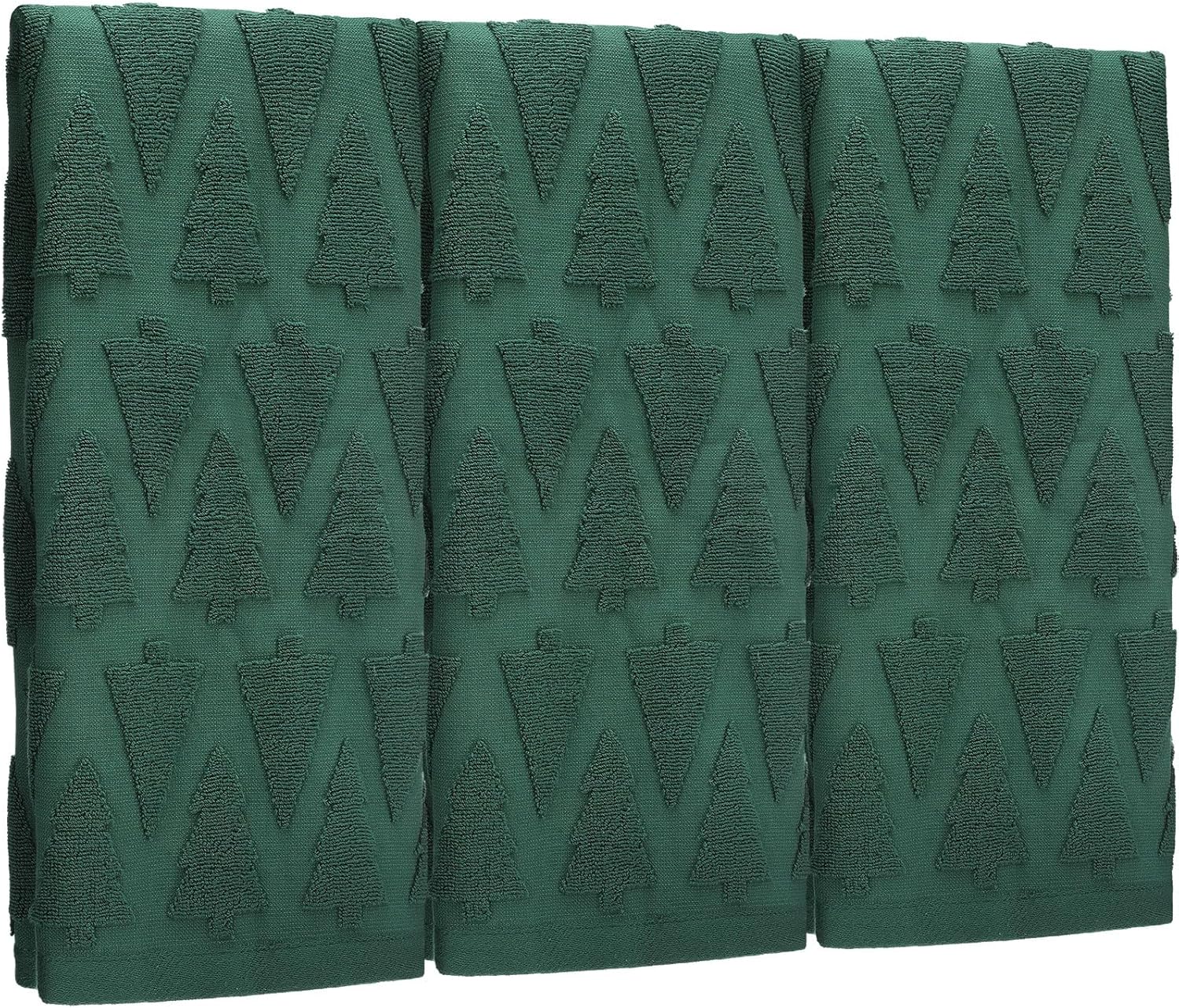 3 Pcs Dark Green Christmas Tree Hand Towels for Bathroom 100% Cotton Xmas Jacquard Decorative Bath Towels for Winter Modern Christmas Kitchen Decor Gift Spa Gym Sport, 13.8 x 29.5