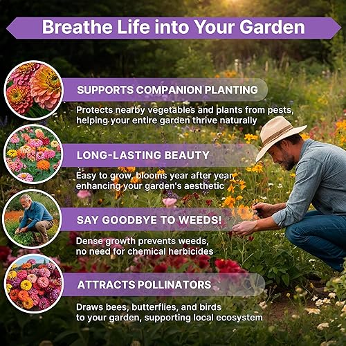 Miniatura 5 de Paquete de semillas de zinnia 1 oz - Más de 3,800 semillas criollas sin transgénicos para plantar, flores anuales en paquetes de semillas