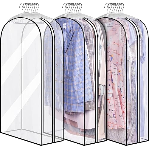 MISSLO 10" Gusseted All Clear Garment Bags , 40" Suit Bags for Closet Storage Hanging Clothes, Shirts, Coats, Dresses, 3 Packs