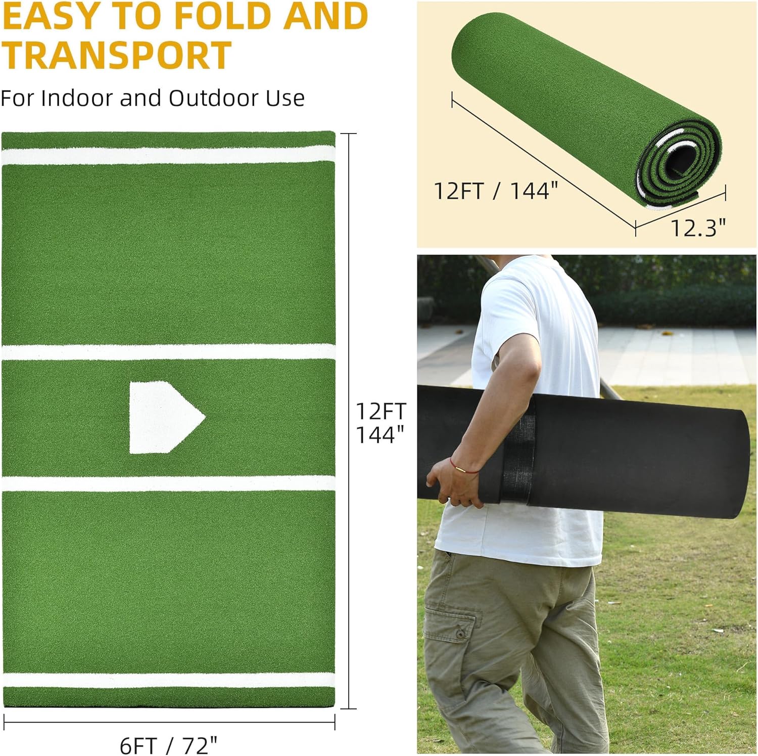 Shopsource Baseball Batting Mat, 10x3.8/12x6ft Softball Hitting Mat, Batters Box Turf Mats with Home Plate, Anti-Slip Baseball Softball Cage Mats for Indoor Outdoor