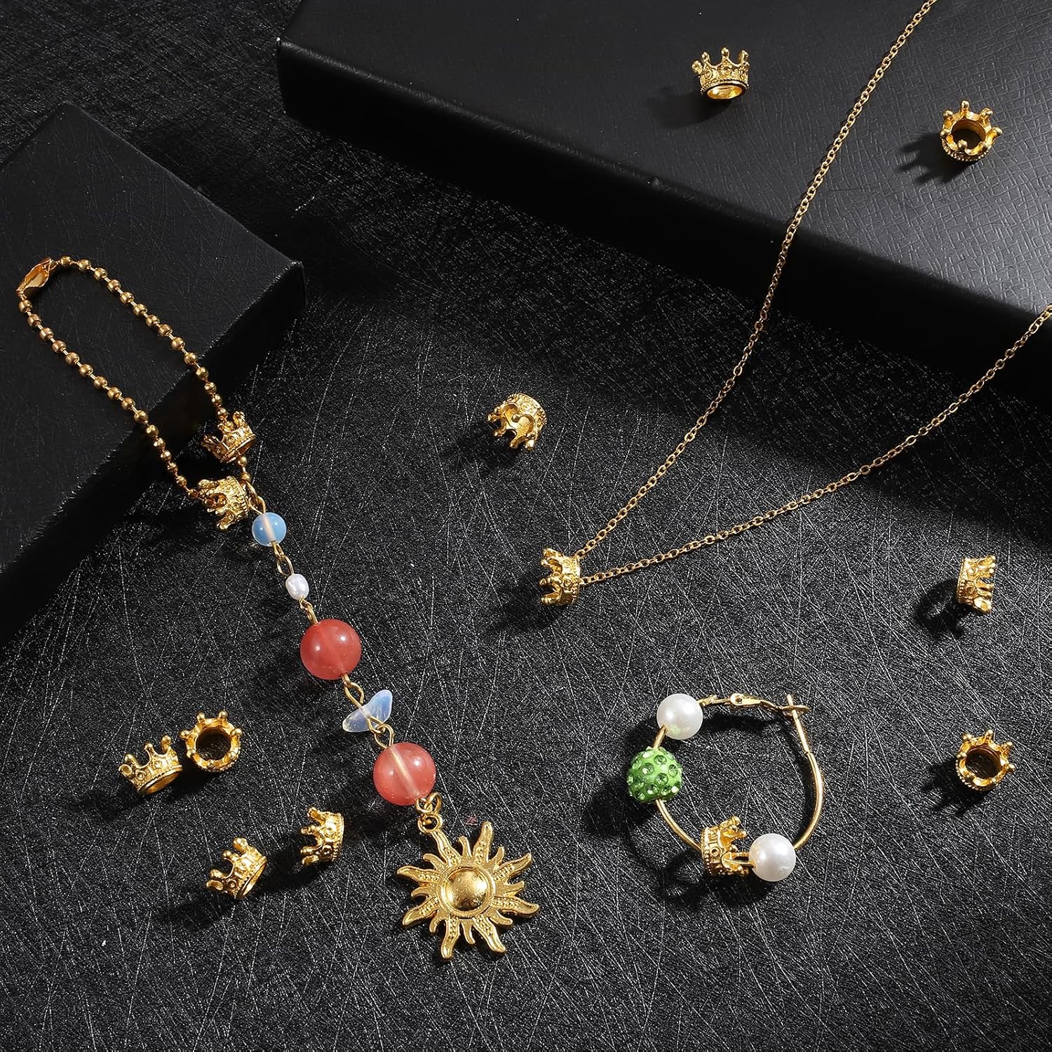 Crown Charms, 50 Pcs Mini Crowns for Crafts 3D Alloy King Crown Beads Large Hole Spacer Beads for DIY Jewelry Necklace Bracelet Making Supplies - Image 4