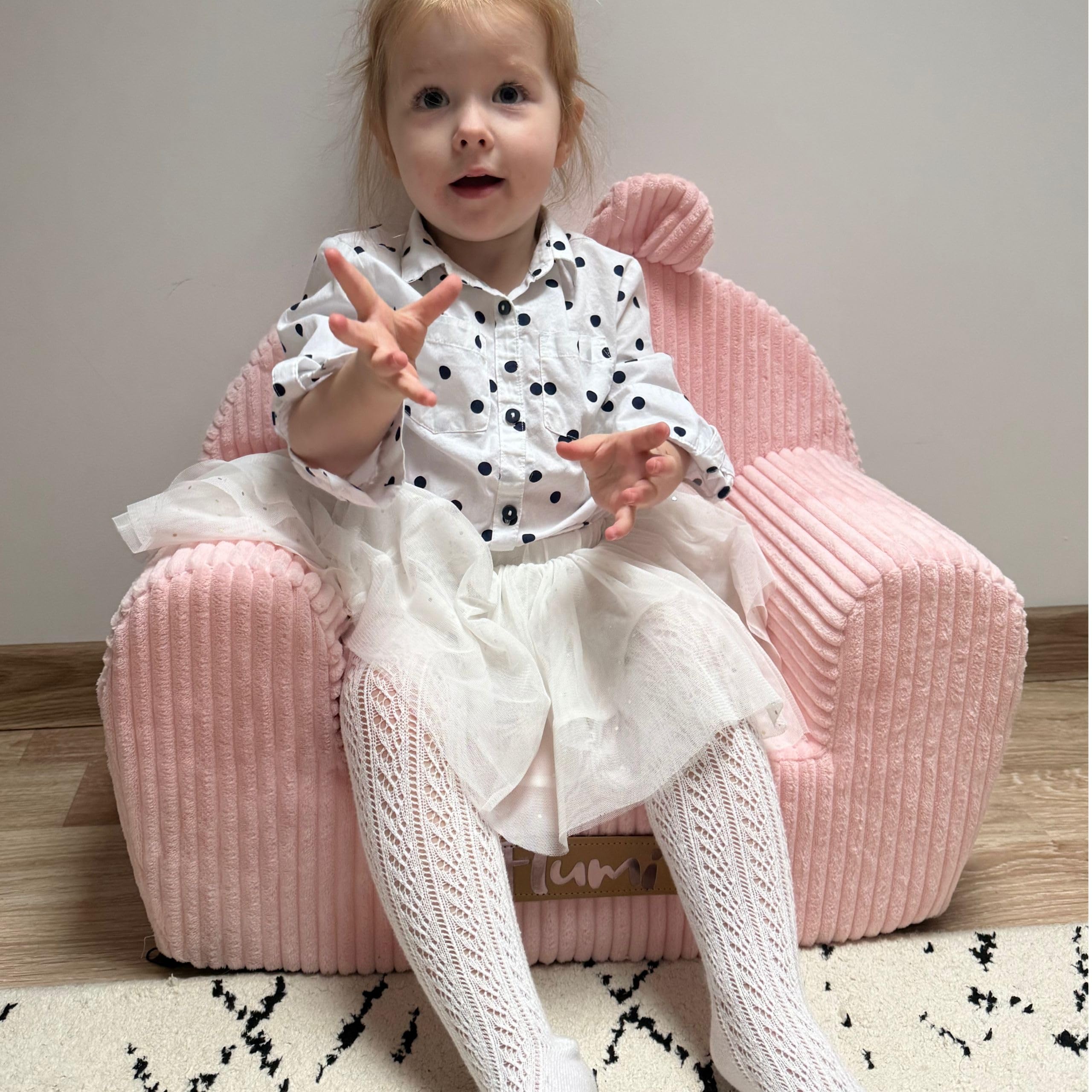 Flumi Personalisierte Kindersessel fur Jungen – Babysessel - Kindersitz fur Kinderzimmer Spielzimmer – Sessel mit Gravur Kindername (Kord Rosa)