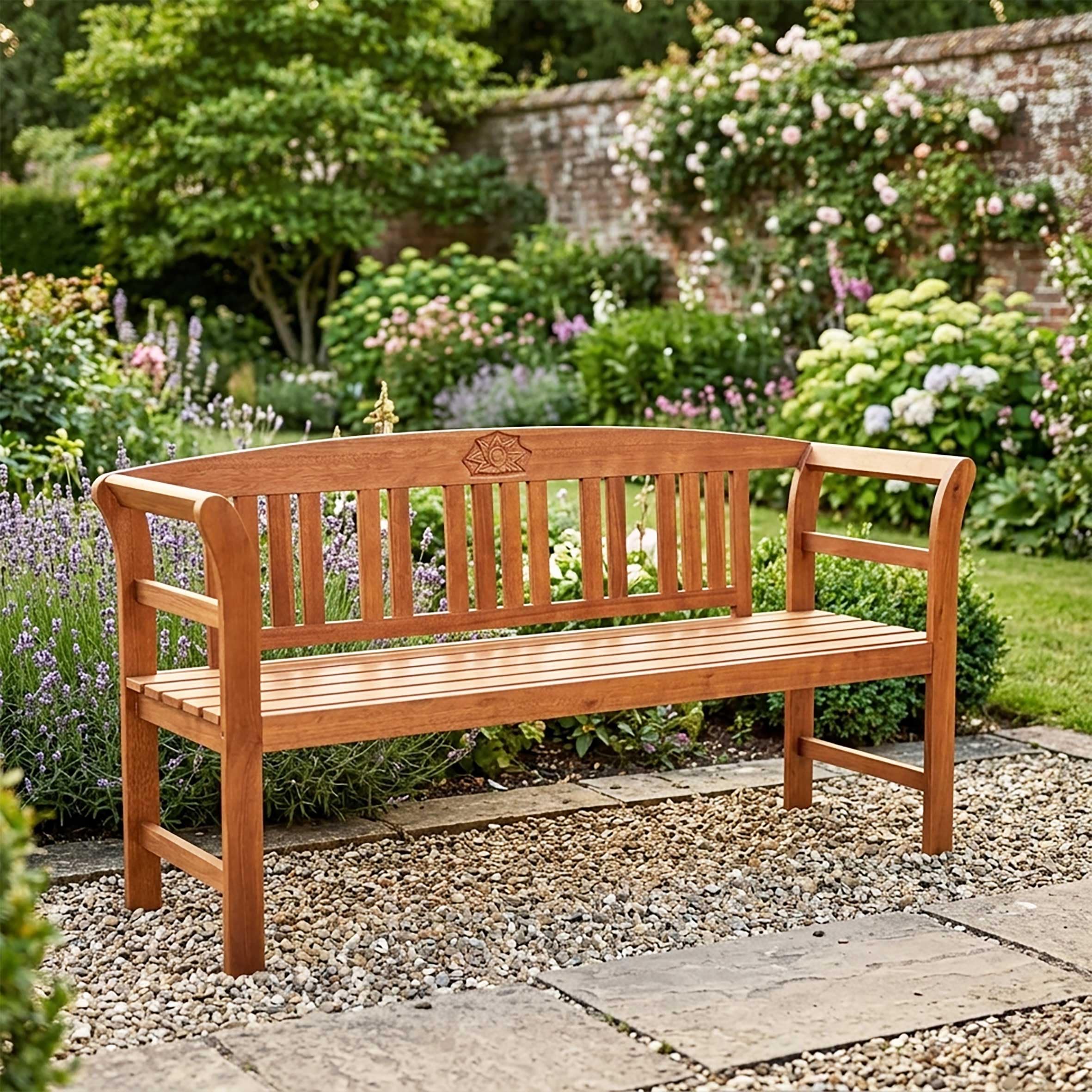 Spetebo Eukalyptus Gartenbank 3-Sitzer 157 x 82 cm | FSC Massivholz Bank für 3 Personen für Terrasse Balkon Garten, Hartholz Sitzbank geölt