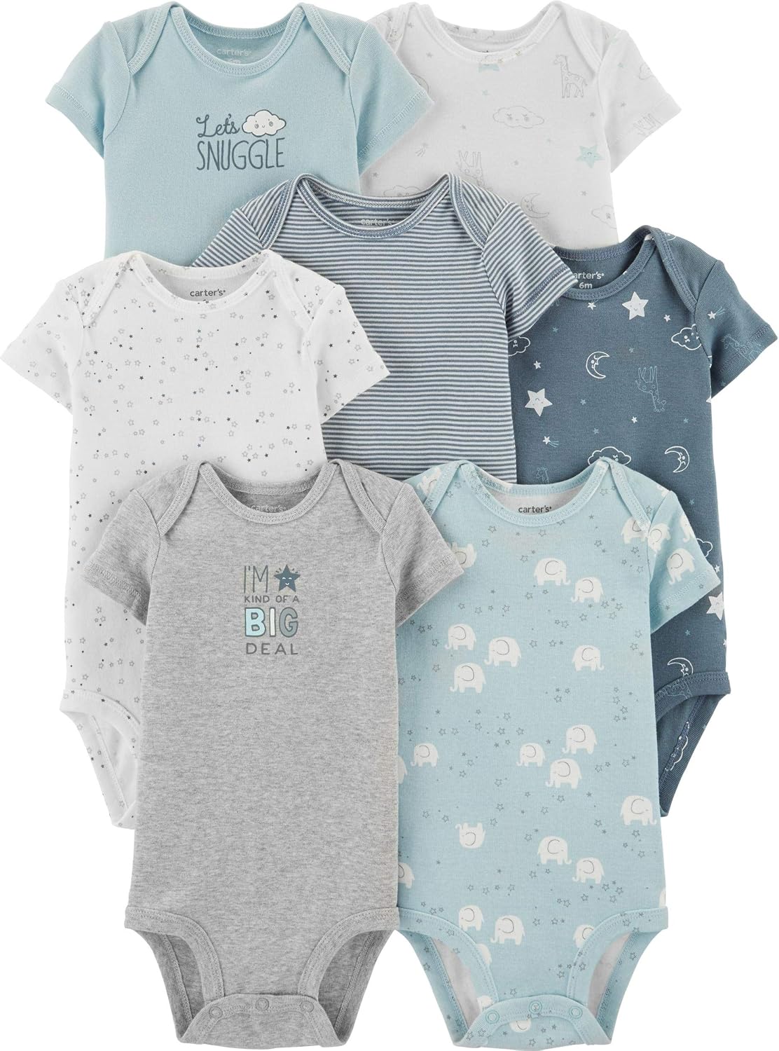 Carter's Baby Boys' 7-Pack Original Bodysuits, Sleeveless (12 Months, Blue/Elephant)