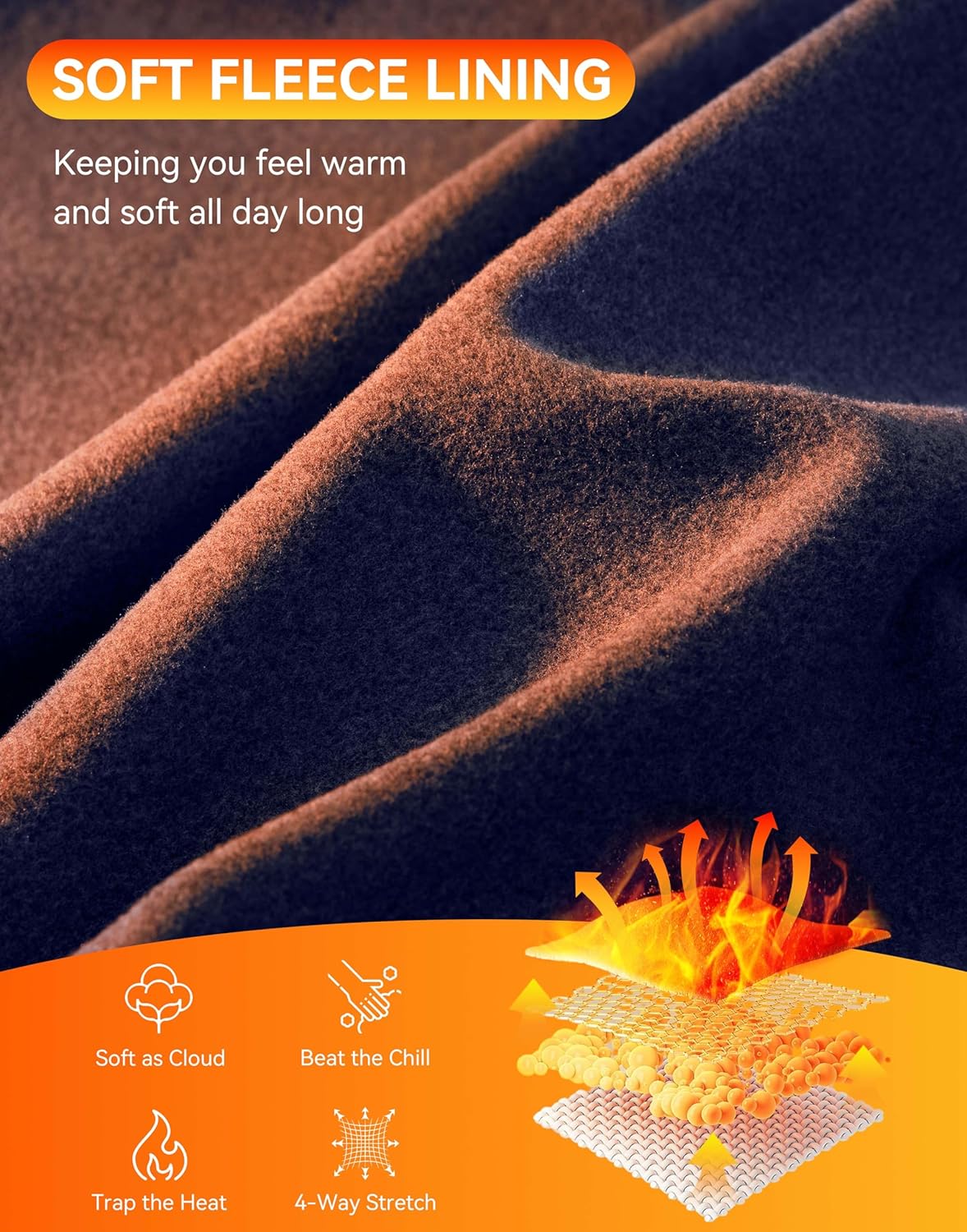 Men's Fleece Lined Winter Pants 32"/34"/36" Inseam Tall Sweatpants with Zipper Pockets Warm Athletic Joggers Men - Image 5