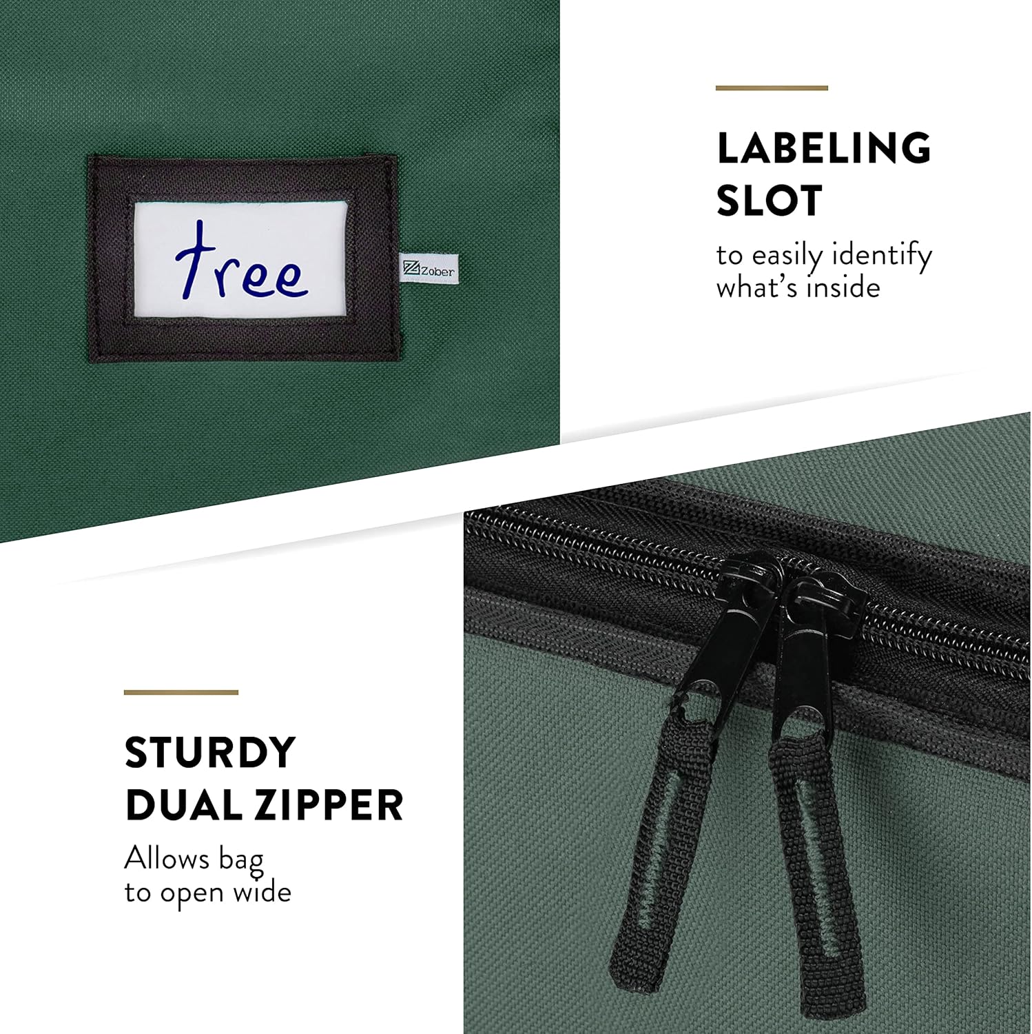 ZOBER 600D Oxford Fabric Rolling Christmas Tree Storage Bag - Fits 7.5 Ft Artificial Trees - Waterproof Christmas Tree Bag For Storage Box For Xmas, Durable Handles and Wheels - Card Slot - Green - Image 7