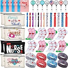 Buryeah 72 Pcs Nurses' Day Appreciation Gift Sets Bulk Nurses Week Gifts Bulk 2026 Graduation Present Women Socks Makeup Bags Penlight Badge Reels Headband Bracelet Hair Rope for Doctors Pharmacists