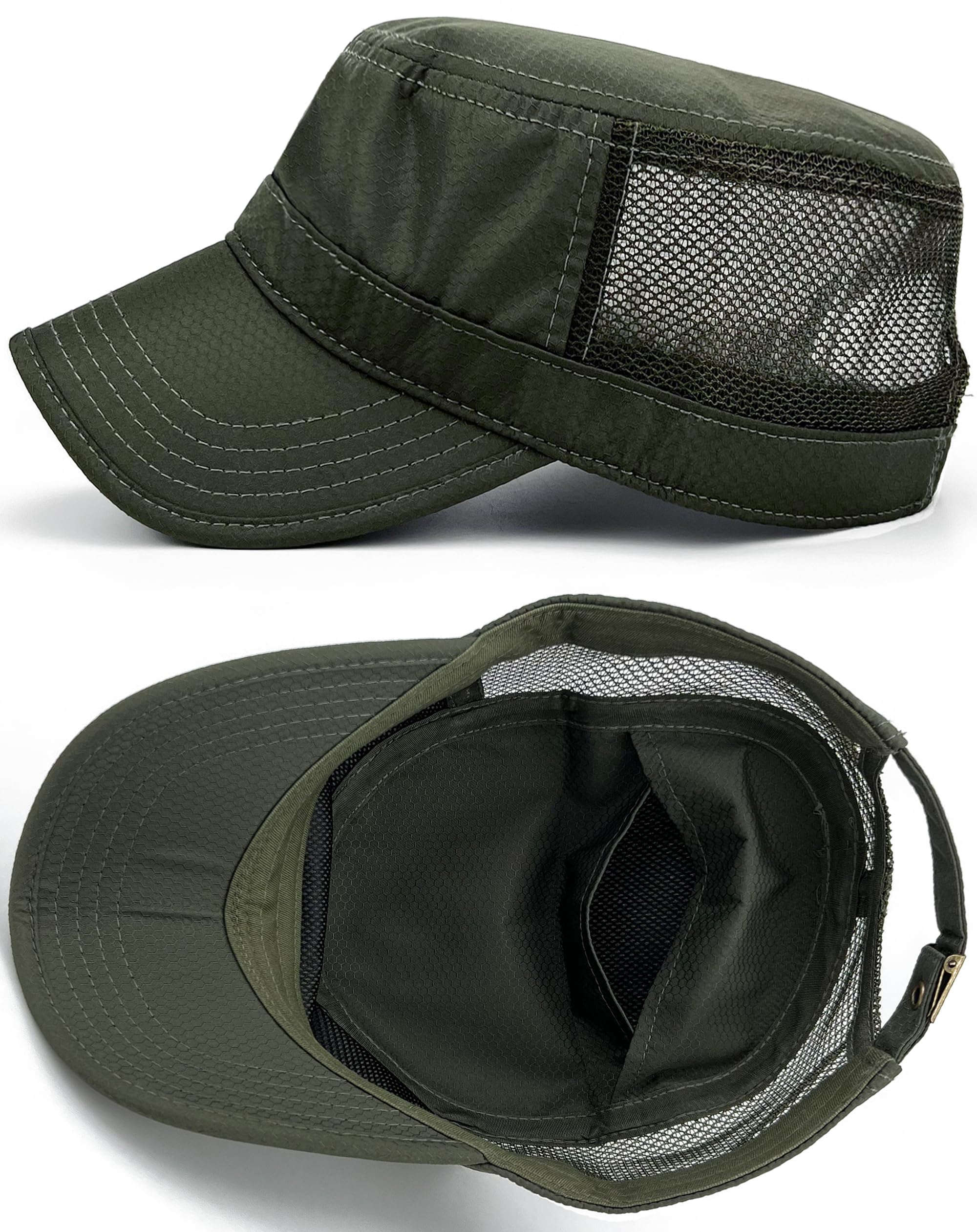 REDSHARKS Inner Pocket Cadet Caps for Women Mesh Back Army Military Hats for Men Breathable Flat Top Dad Cap
