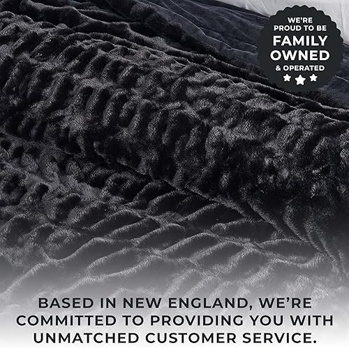 Miniatura 4 de Great Bay Home Manta mullida de piel sintética fruncida, color negro, ultra suave, reversible, manta gruesa para silla, sofá o cama, manta cálida y