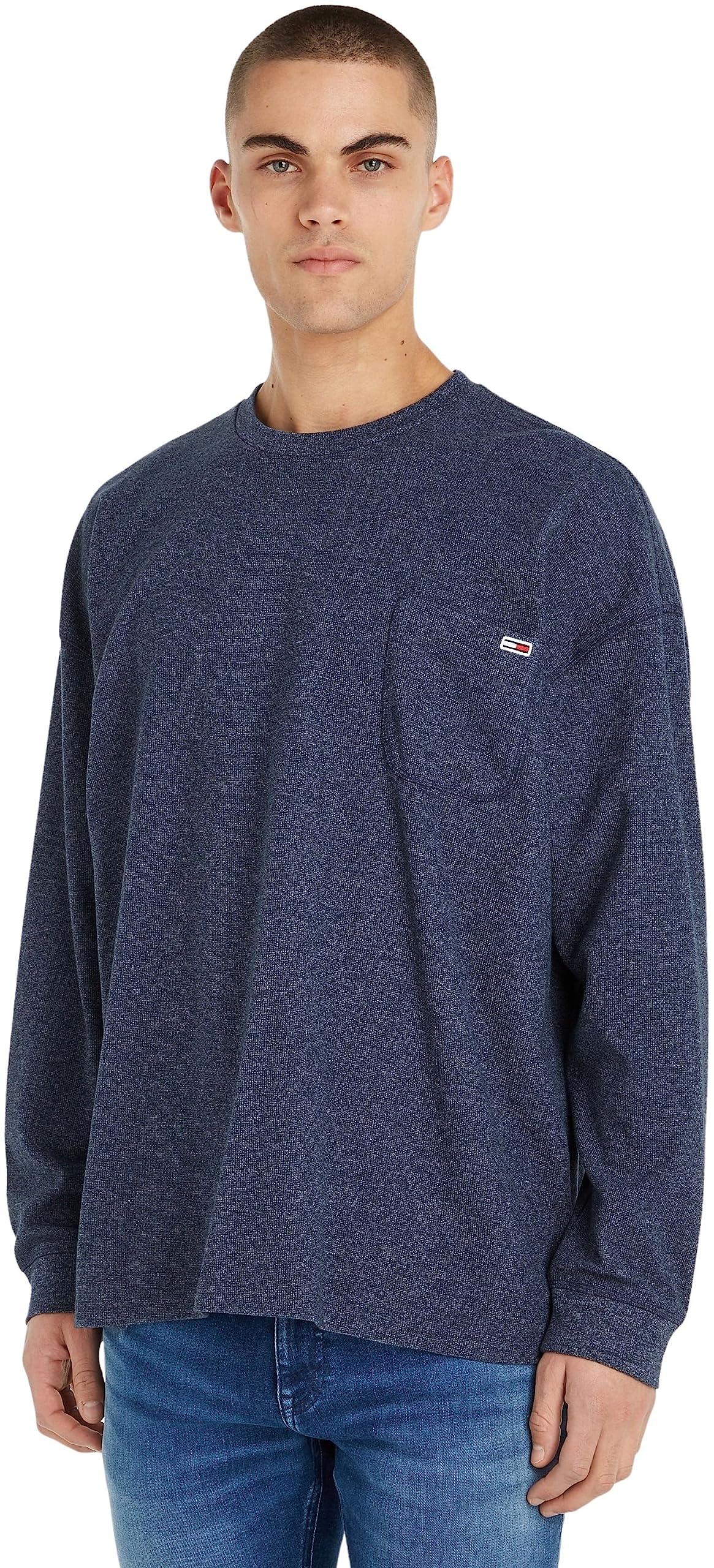 Tommy Jeans Men's Sweatshirt Relaxed Waffle without Hood, Blue (Twilight Navy), S