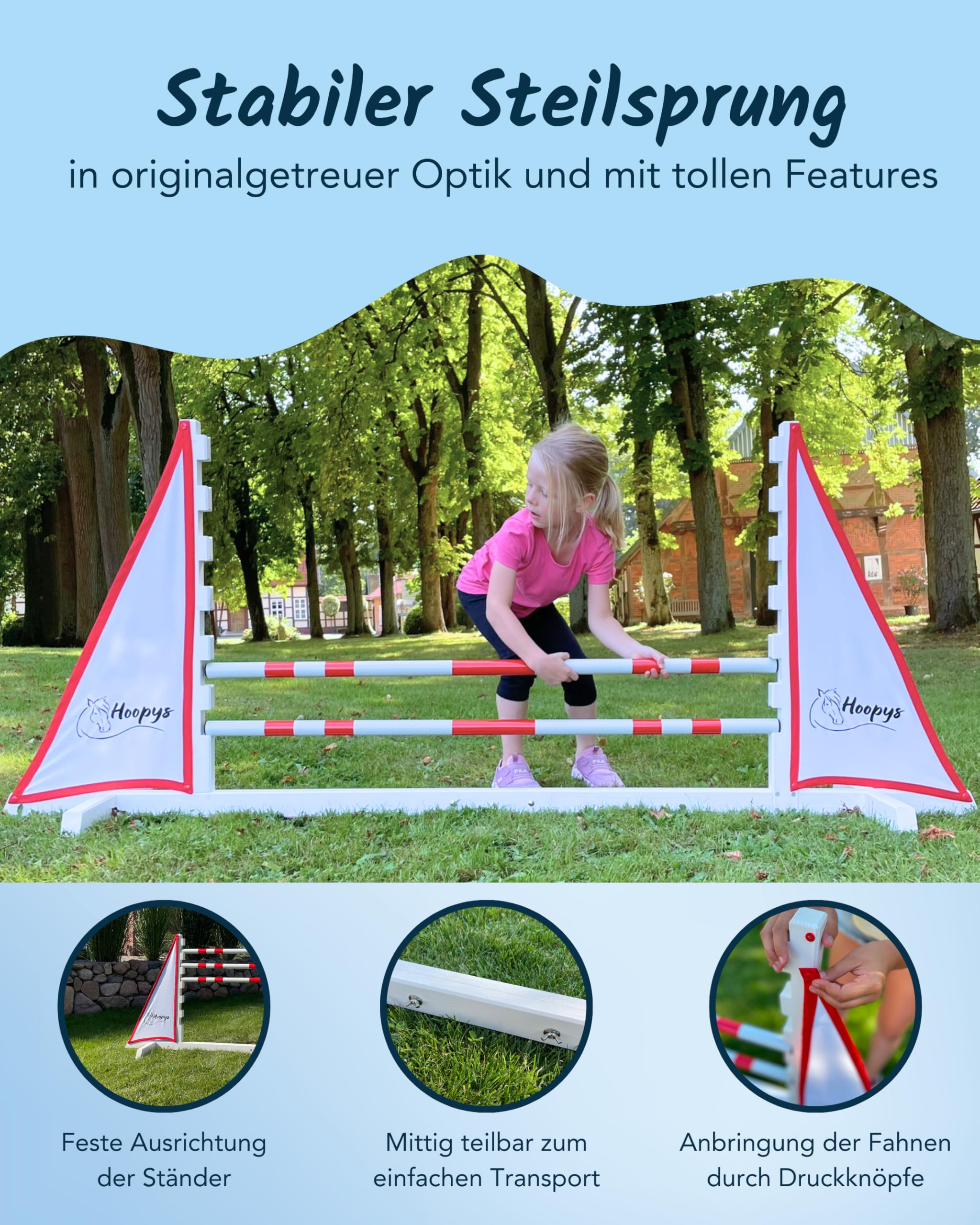 Hobby Horse Hindernis rot - mit zwei Sprung Stangen - Steckenpferd Spielzeug für den Garten - Gartenspielzeug Geschenke für Kinder