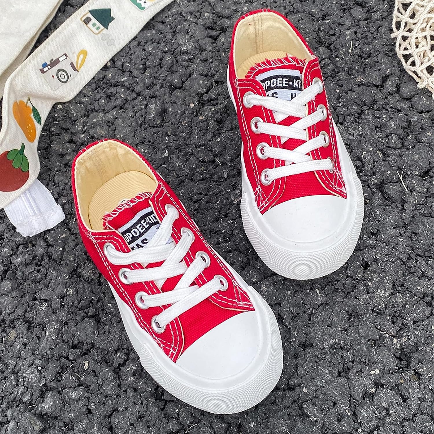 Boys Girls Baby Children's Low Top Lace-up Canvas Shoes Back-to-School Season Small White Sneakers Teens Medium and Large Kids Skateboarding Shoes