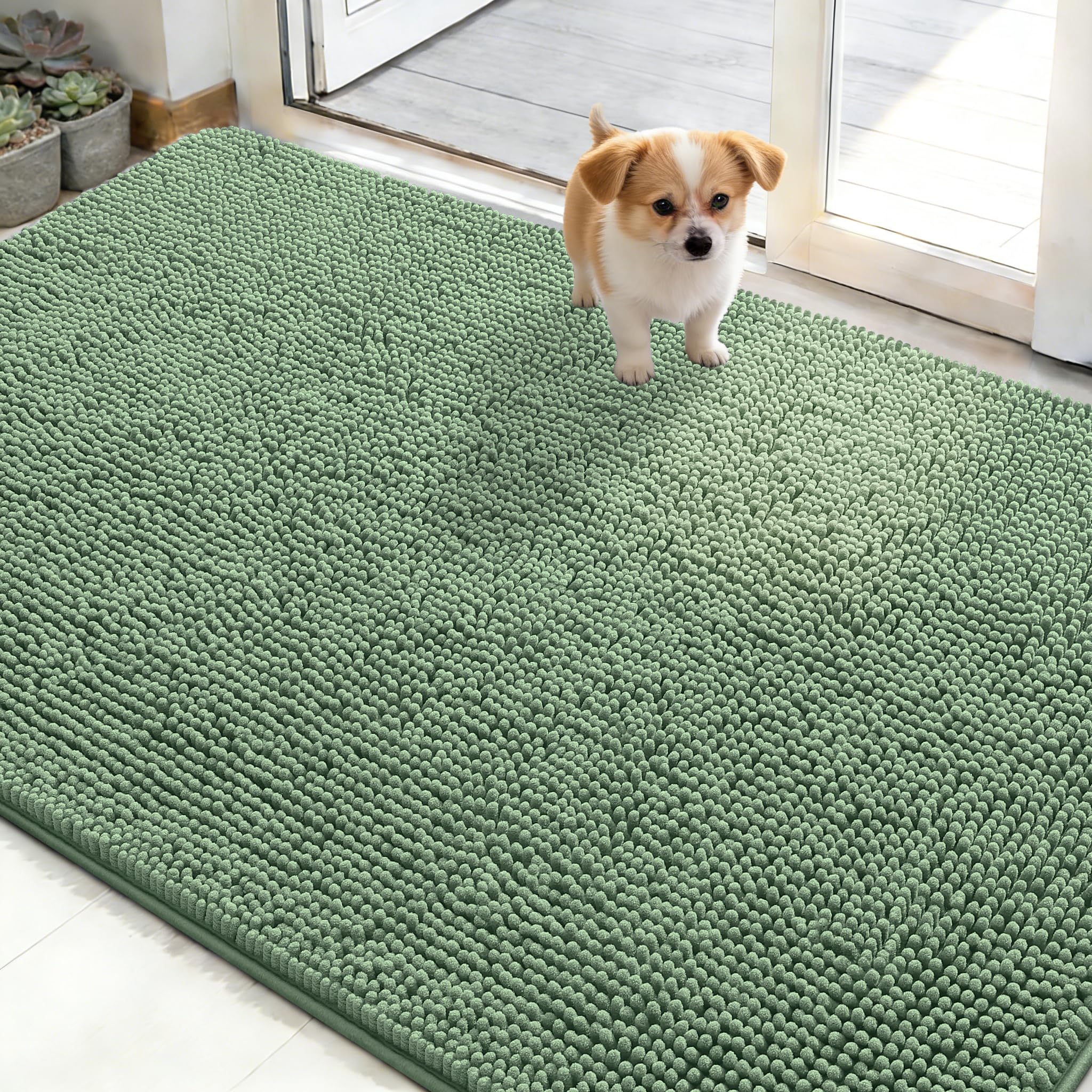 OLANLY Dog Door Mat for Muddy Paws 48x30, Super Absorbent Chenille Mud Mat