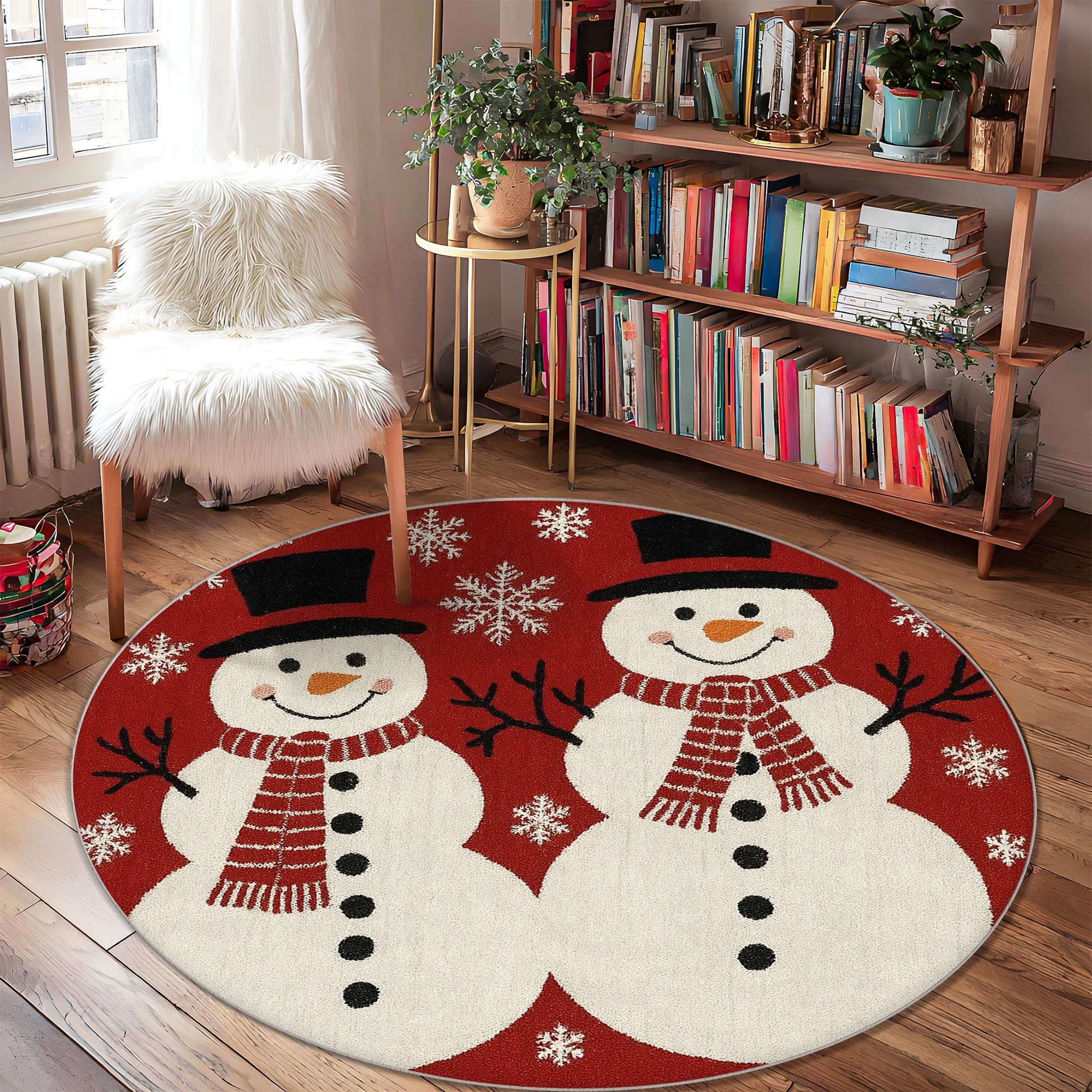 Tapis bonhomme de neige et flocon de neige rouge pour déco de chambre