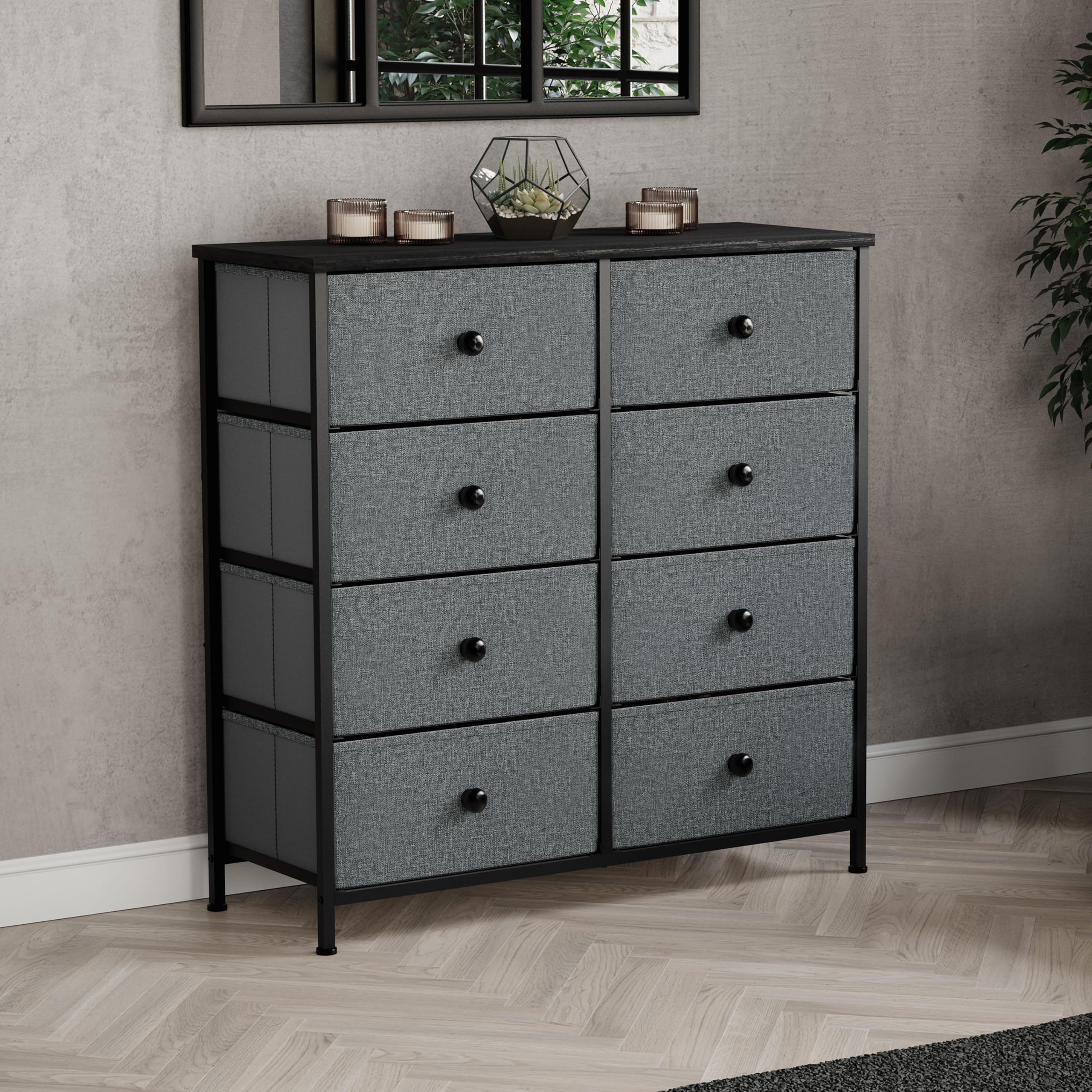 Vida Designs Chorley 8 Drawer Chest Of Drawers Fabric Storage Organizer Unit With Wood Top, Metal Frame & Handles - Ideal For Bedroom, Living Room, Nursery - Grey & Black โ image 1