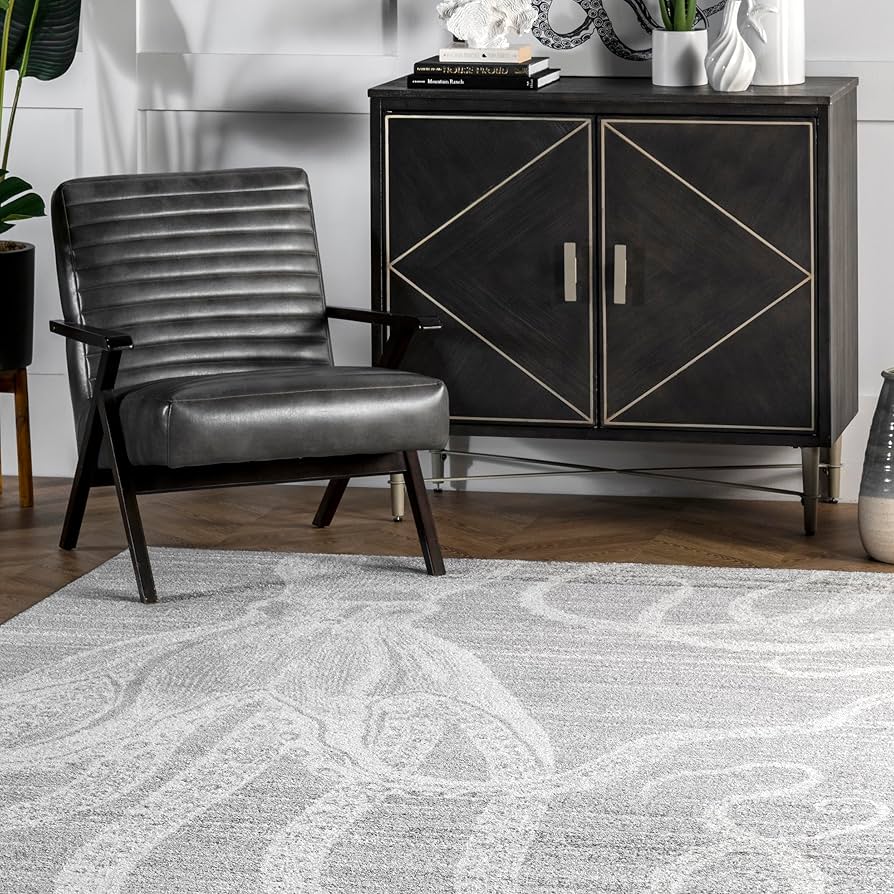 BIO MOSTER MITON GROVE【DARK GRAY】 nuLOOM Thomas Paul Power loomed Octopus Area Rug, 7x9, Grey