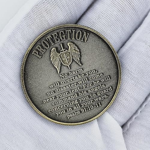 Miniatura 7 de Moneda de desafío The Arcángel Saint Michael Salmo 9110-11, regalo inspirador para protección espiritual y fe (paquete de 3)