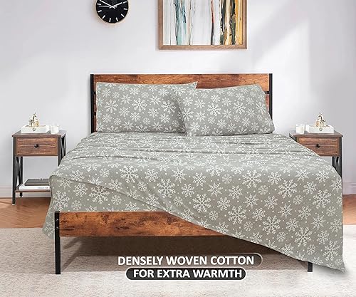 Miniatura 4 de Bliss Casa Juego de sábanas de 4 piezas de franela 100% algodón tamaño individual, cálidas y extrasuaves, bolsillos profundos, transpirables,