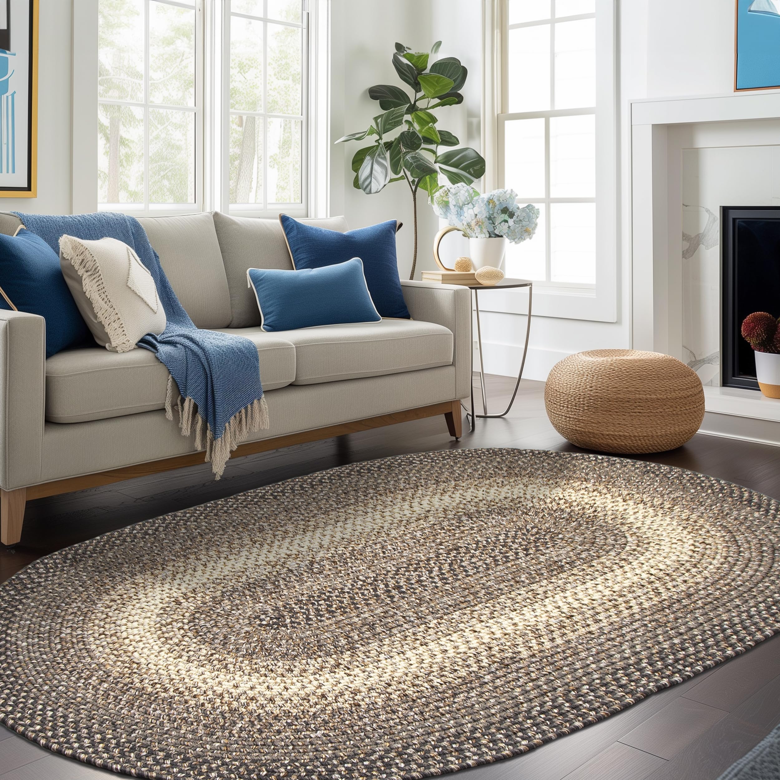 Super Area Rugs Braided Rugs 5X8 Farmhouse Kitchen Rug - Ridgewood Braided Rug for Living Room - Reversible - Indoor/Outdoor - Made in USA - Brown
