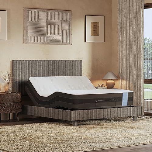 Miniatura 11 de FLEXISPOT Cama ajustable todo en uno Queen con base de cama tapizada de terciopelo, cabecera acanalada de canal vertical, elevación de cabeza y