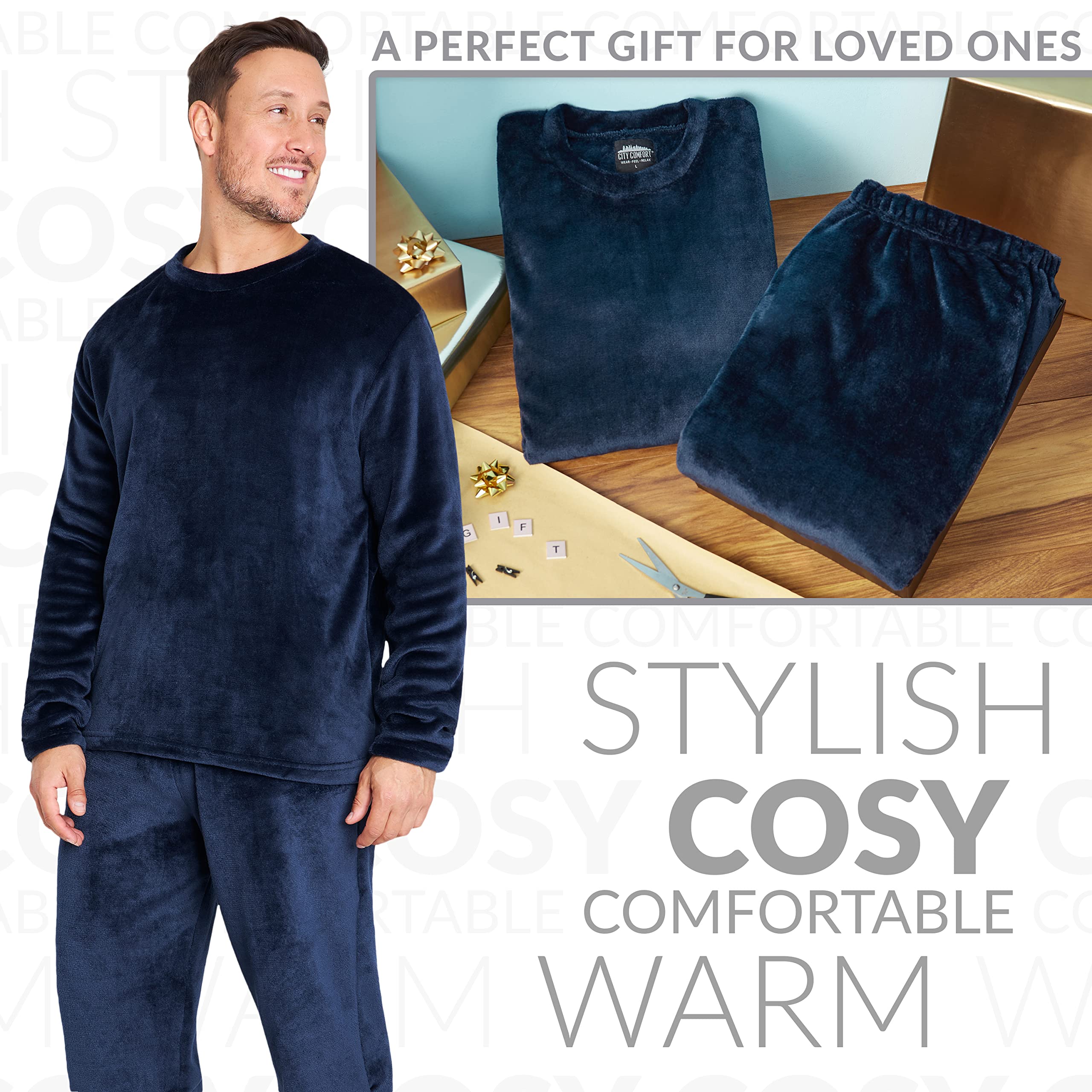 CityComfort Pigiama Uomo Set, 2 Pz Set Pile Abbigliamento da Casa - Regalo Uomo