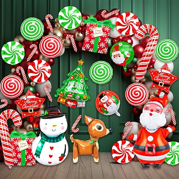 Amazon.com: 40PCS Christmas Foil Balloons,Large Sugarcane Sugar Vortex ...