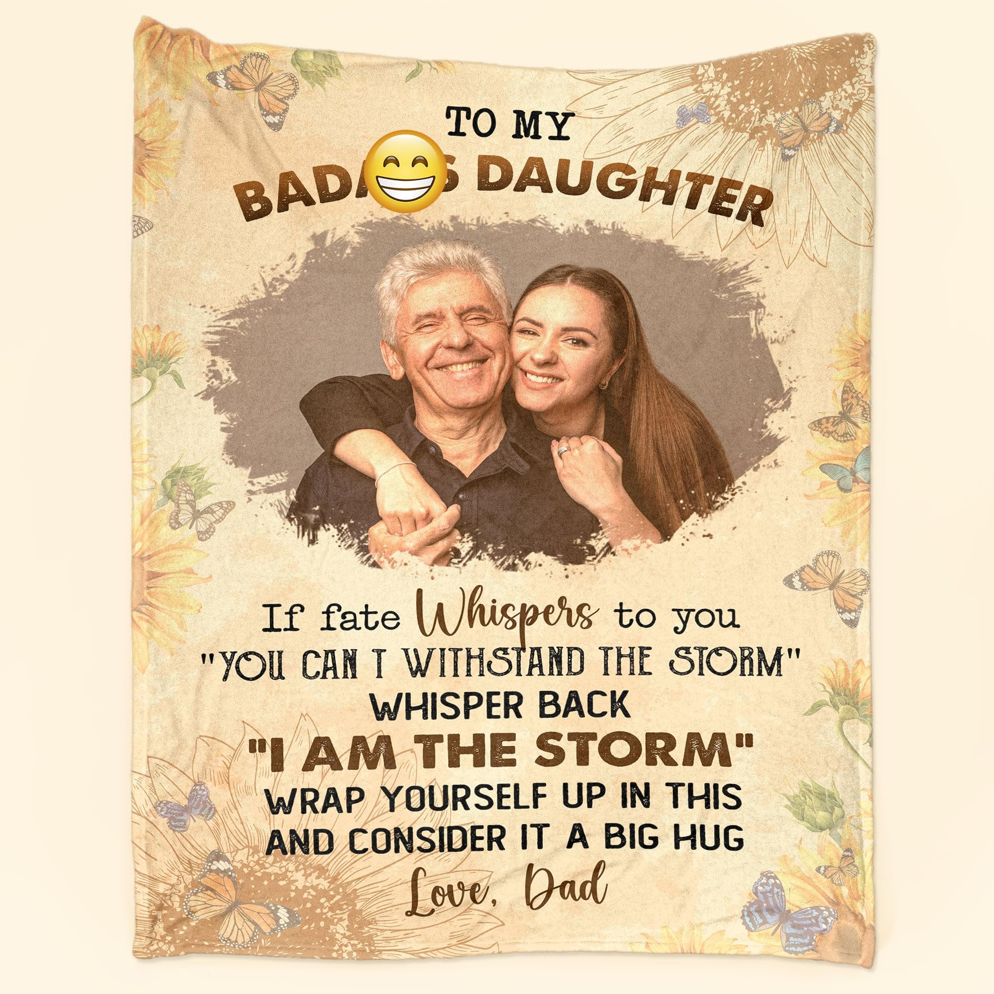 to My Badass Daughter from Dad - Personalized Photo Fleece Blanket, Dad Blanket with Fleece Multi-Size.