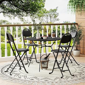 Folding Stools with Back Support, Cushioned Padded, Portable Indoor Outdoor Chairs, 4-Piece Set