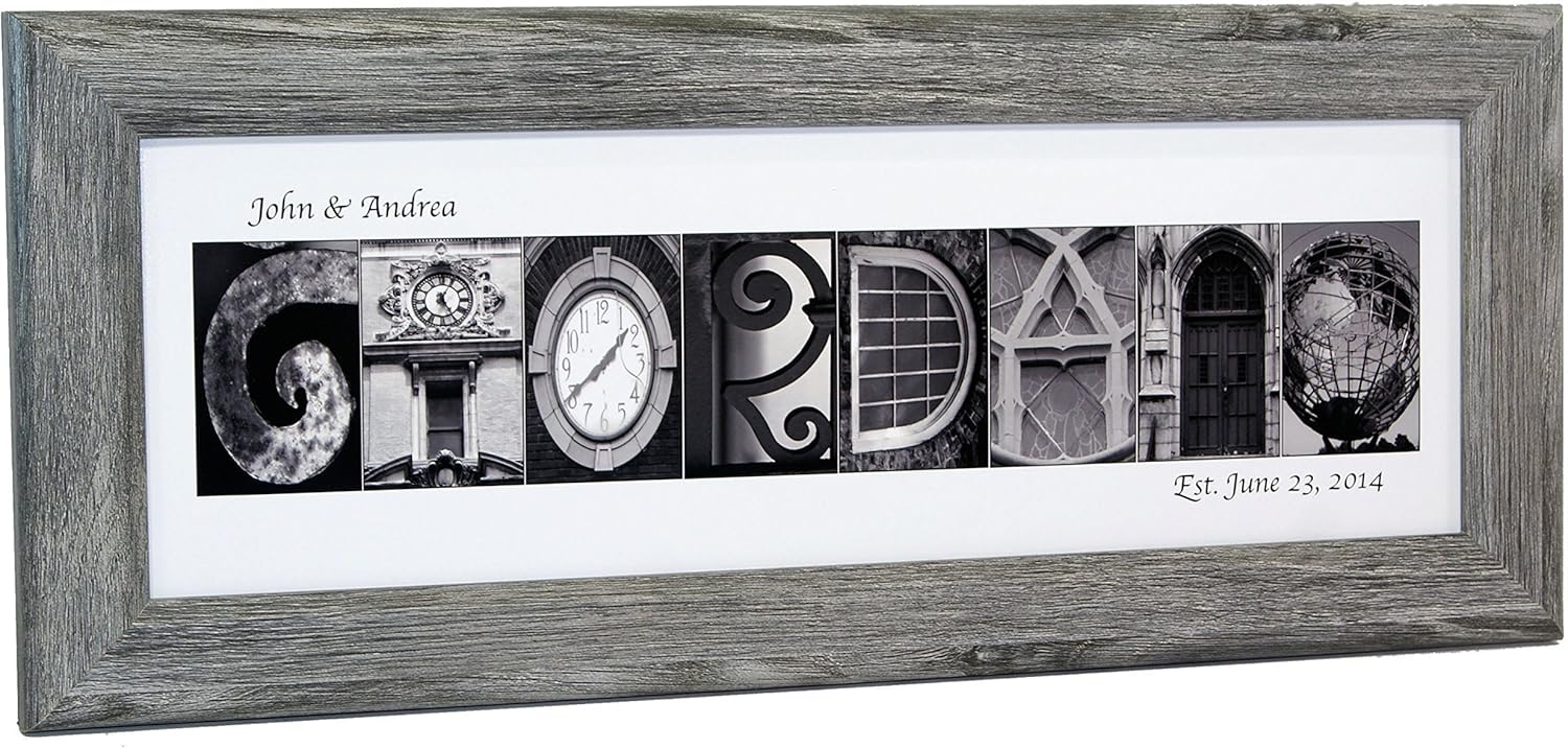 Creative Letter Art Personalized Wedding Book Guest Registry and Architectural Name Sign Includes 20 by 20 inch Frame with Collage and Signature Mat - Best Wedding Gift