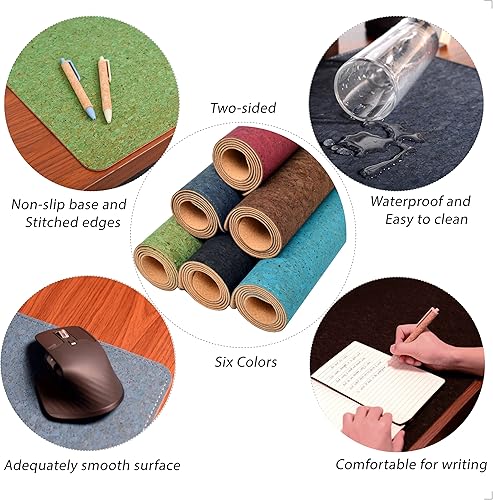 Miniatura 6 de Hamurubi Almohadilla de escritorio de corcho natural y piel sintética, (verde, 35.4 x 17.7), alfombrilla de mouse grande extendida, protector de