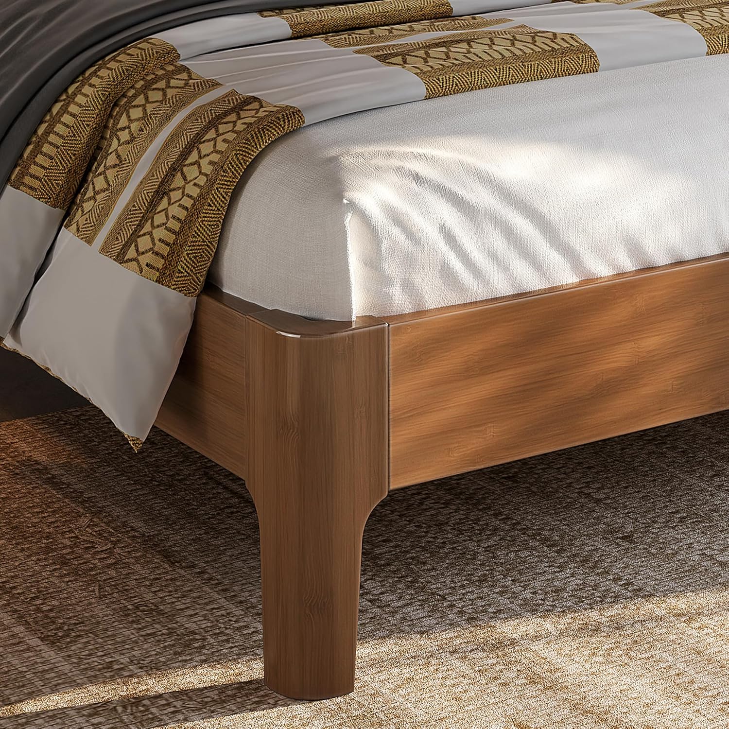 Bellemave Full Bamboo Platform Bed Frame with Tall Headboard, Mid-Century Modern Bed Frame with Slats, Farmhouse Bed Frame for Bedroom, Guest Rooms, No Box Spring Needed, Easy Assembly, Brown